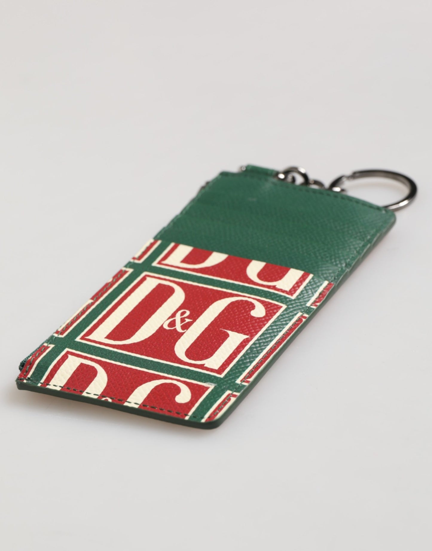 Dolce & Gabbana Green Calf Leather Logo Print Monogram Card Holder Wallet