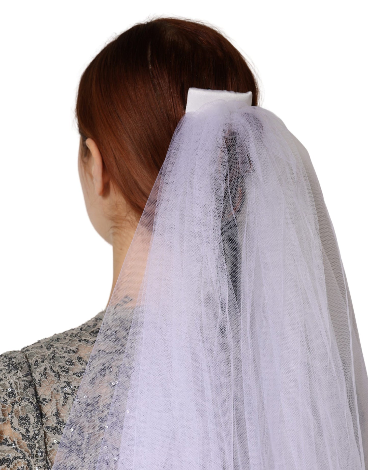 Dolce & Gabbana White Floral Lace Nylon Floor Length Long Wedding Veil