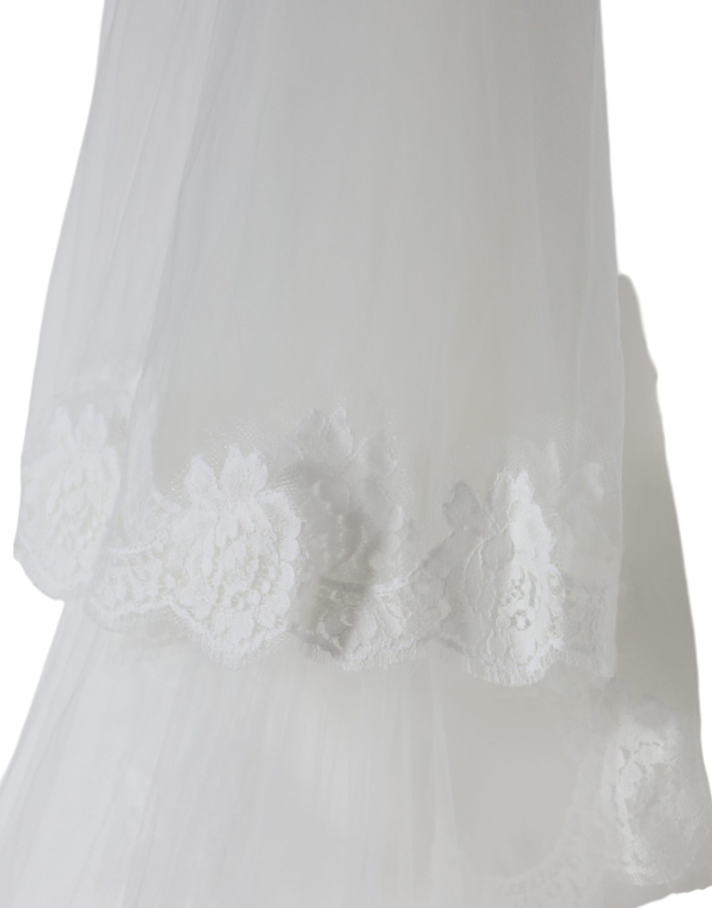 Dolce & Gabbana White Floral Lace Nylon Floor Length Long Wedding Veil