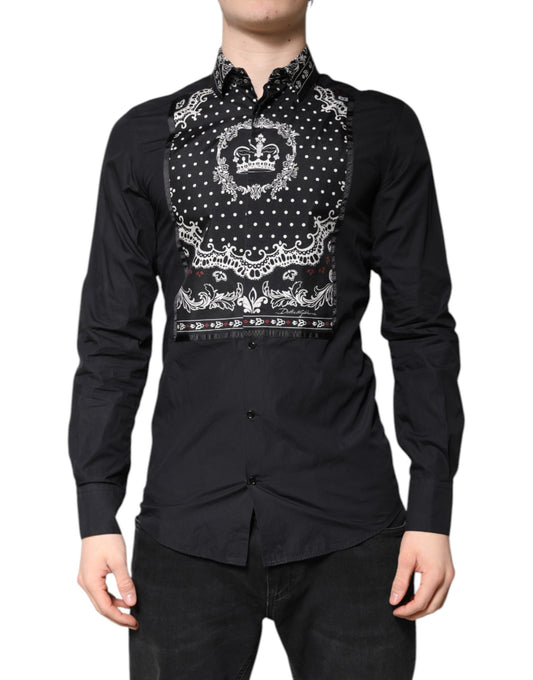 Dolce & Gabbana Black White Bandana GOLD Formal Dress Shirt