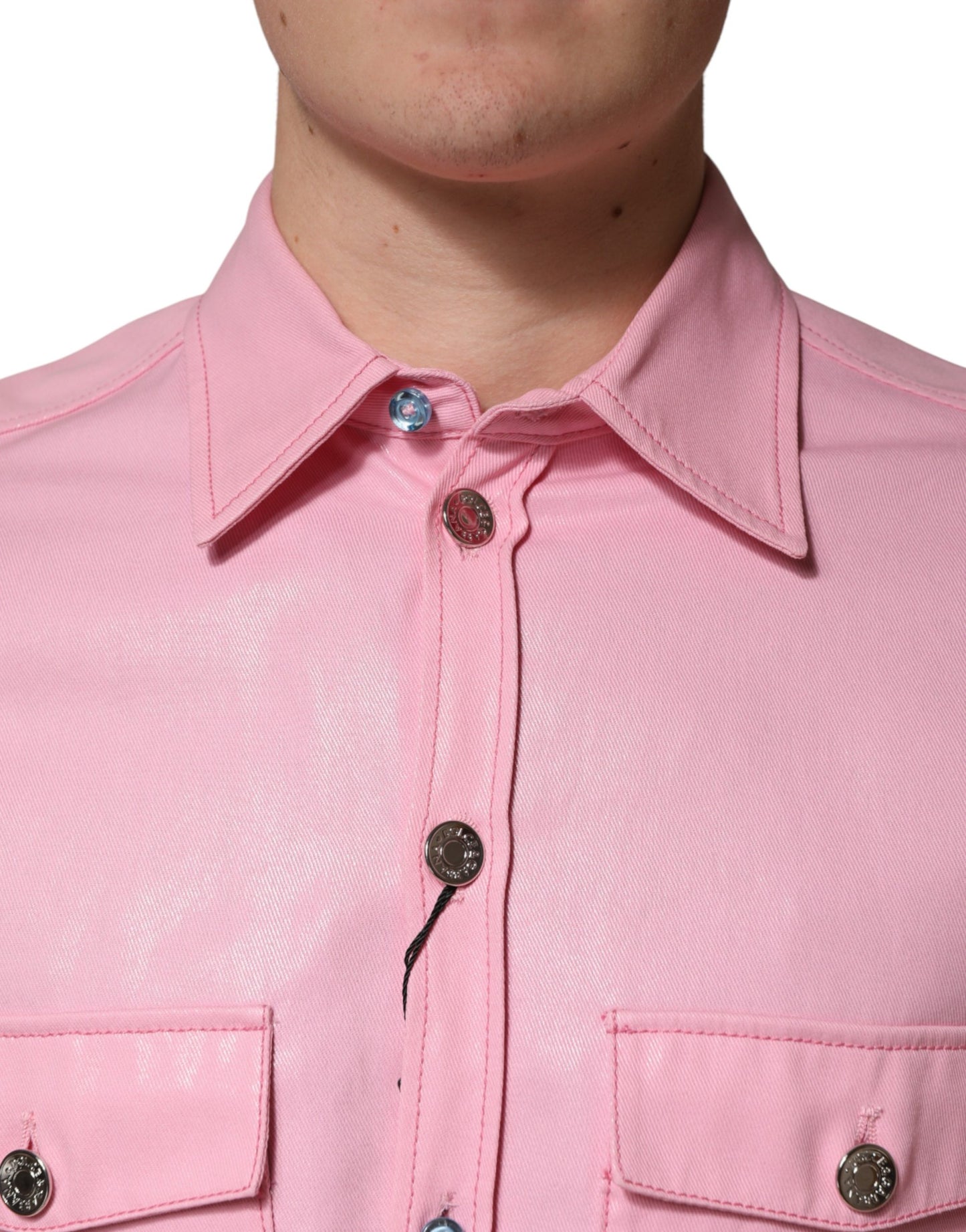 Dolce & Gabbana Pink Cotton Collared Men Button Down Shirt