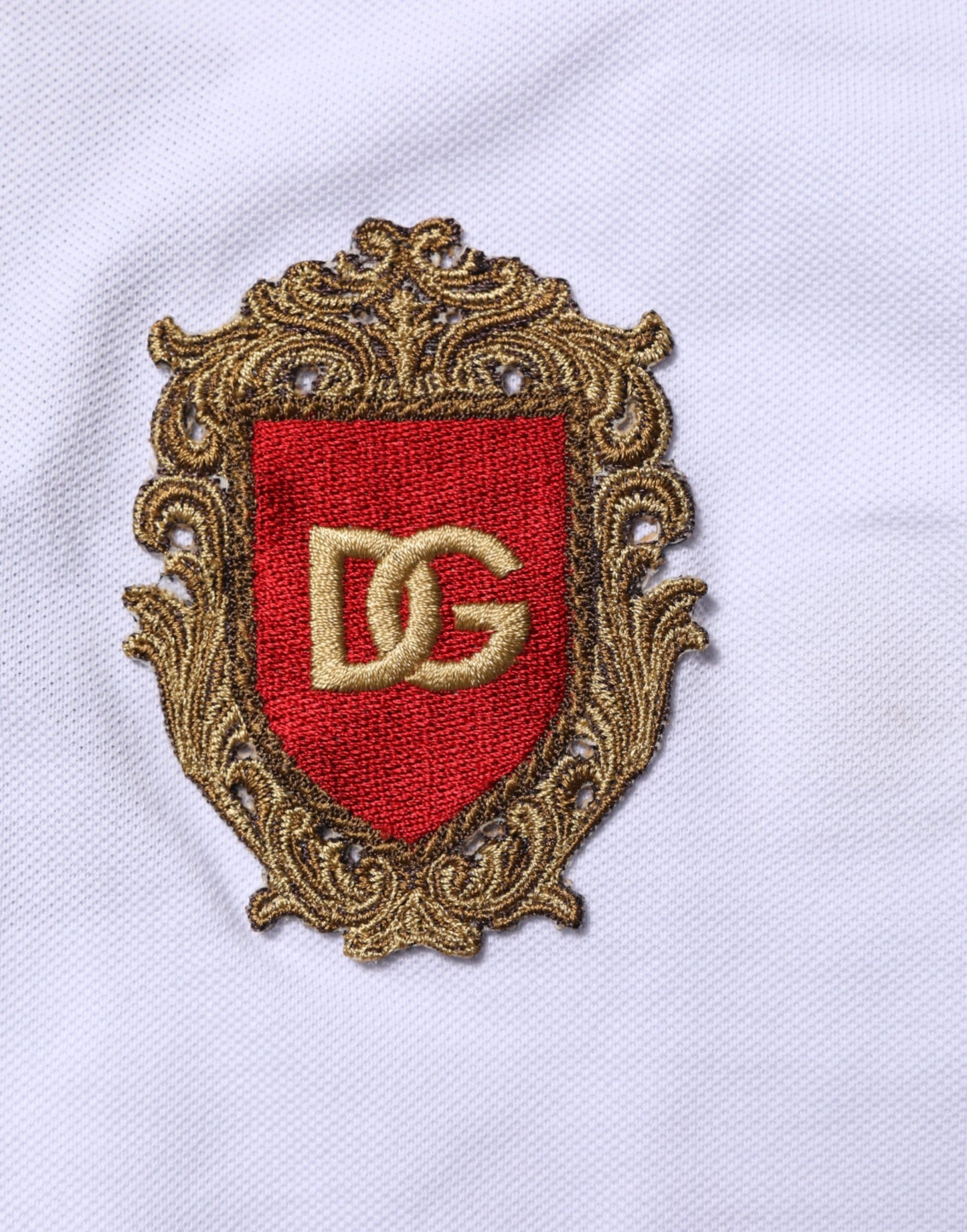 Dolce & Gabbana White Cotton Crest Embroidery Polo  T-shirt