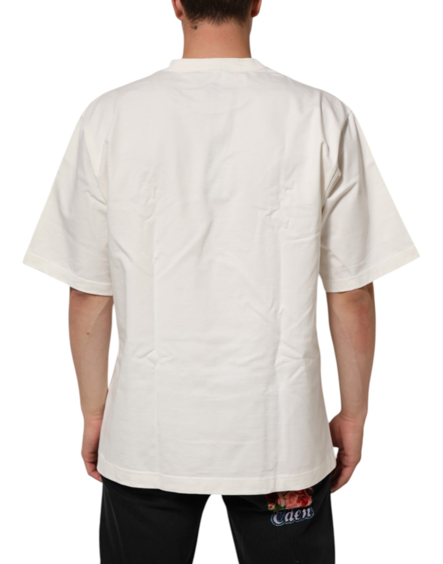 Dolce & Gabbana White Cotton Logo Print Men Crewneck T-shirt