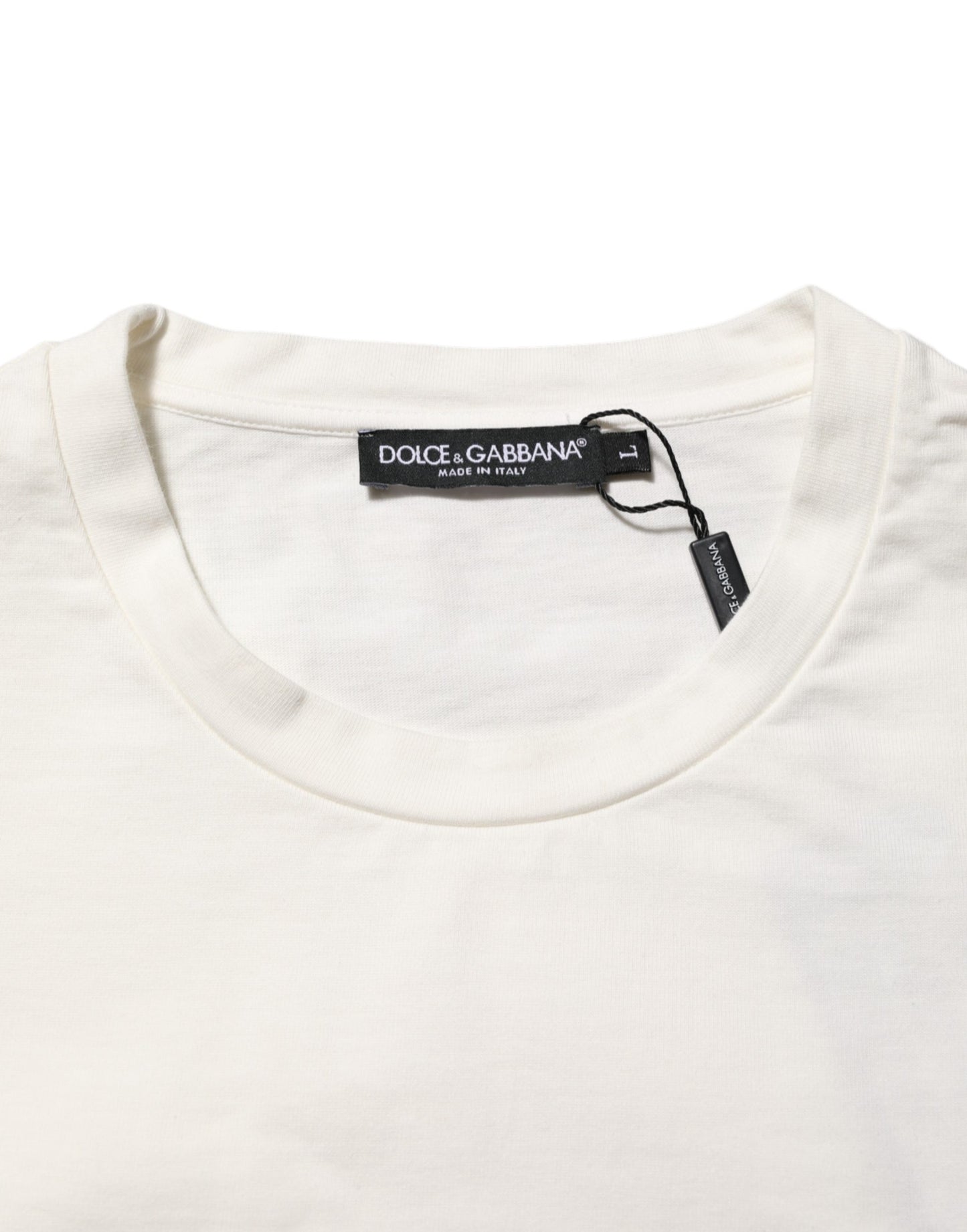 Dolce & Gabbana White Cotton Logo Print Men Crewneck T-shirt