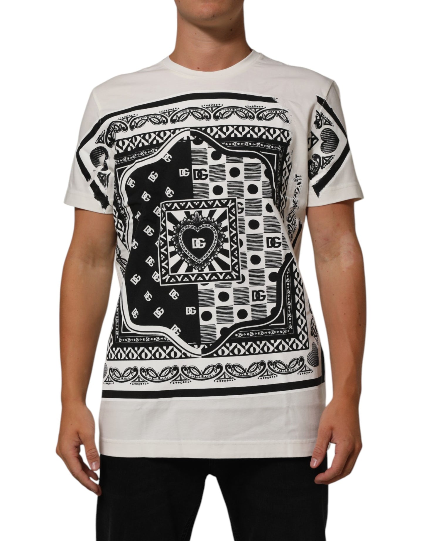 Dolce & Gabbana White Cotton Bandana Print CrewNeck T-shirt