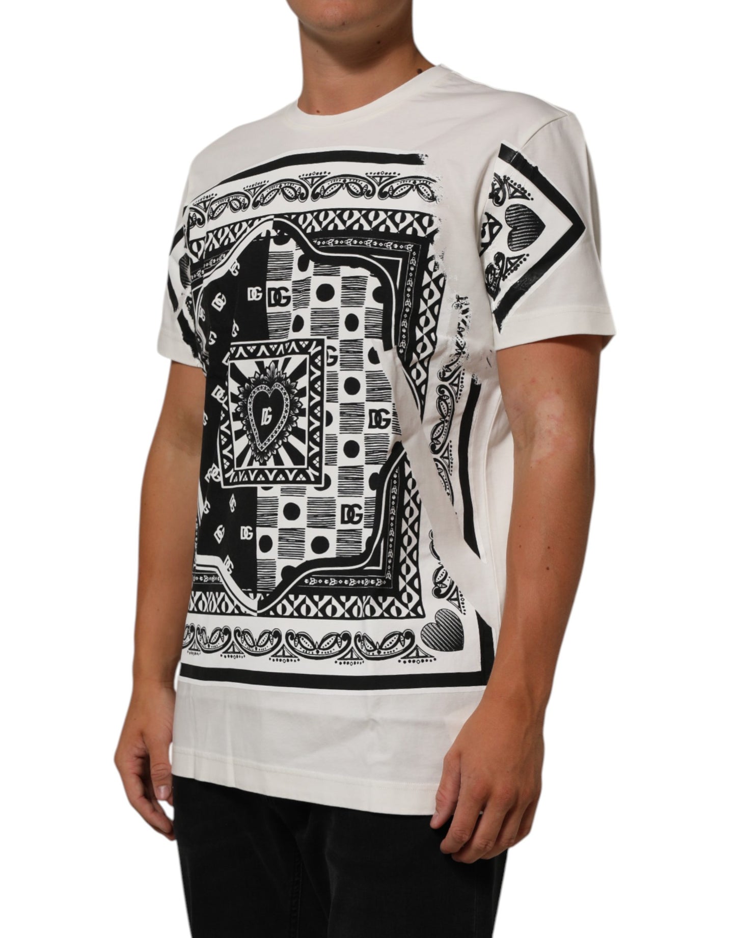 Dolce & Gabbana White Cotton Bandana Print CrewNeck T-shirt