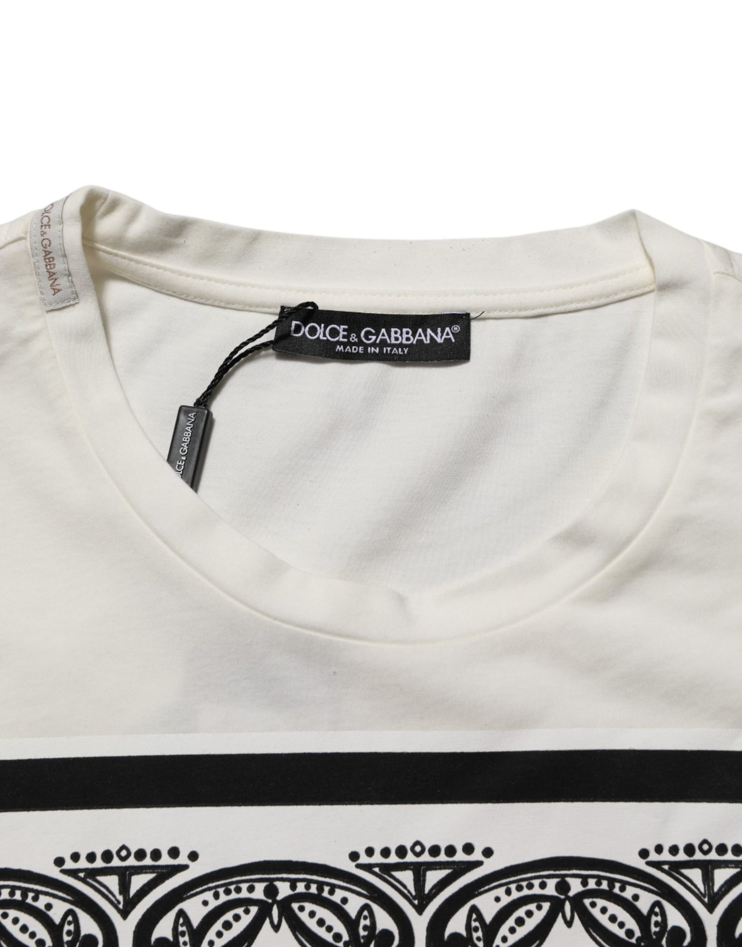 Dolce & Gabbana White Cotton Bandana Print CrewNeck T-shirt