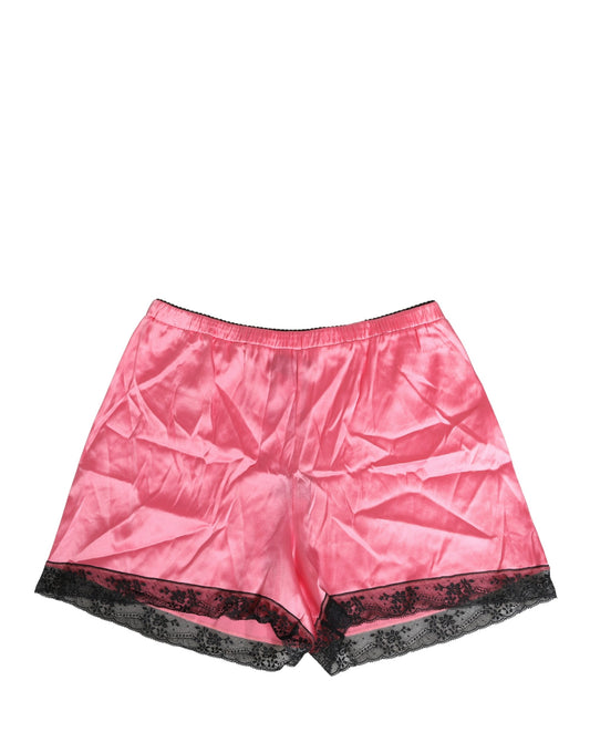 Dolce & Gabbana Pink Silk Satin Lace Trim Pajama Shorts Sleepwear