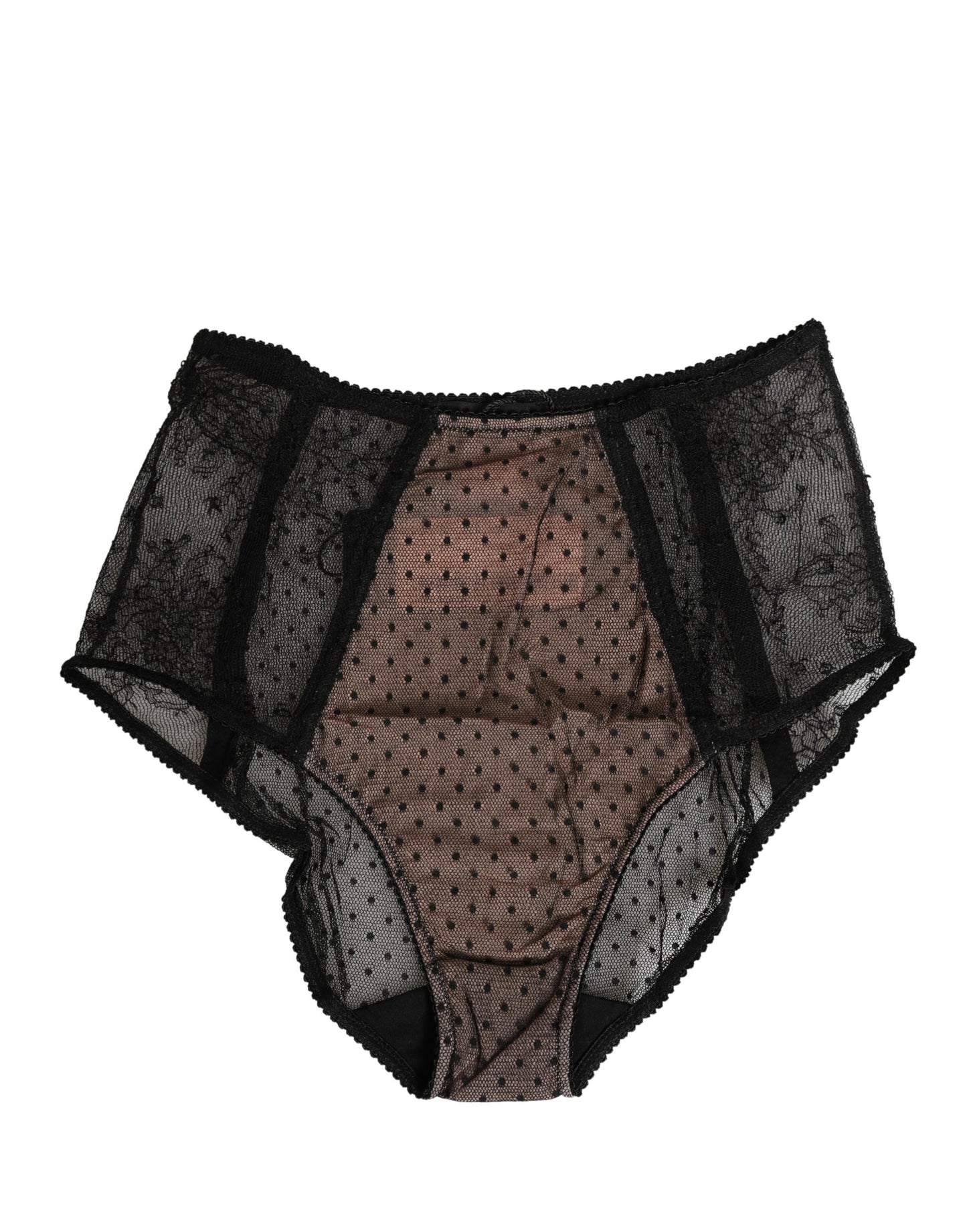 Dolce & Gabbana Black Sheer Polka Dot Lace High Waist Brief Underwear