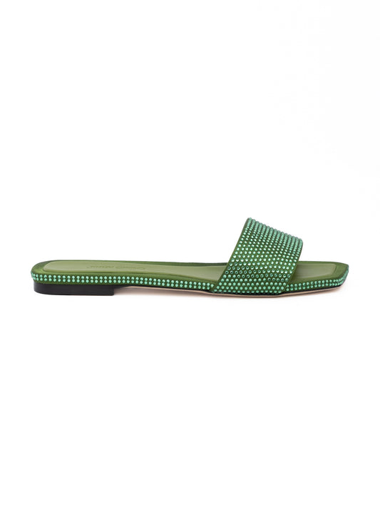 Jimmy Choo Green Satin Crystal Clovis Flat