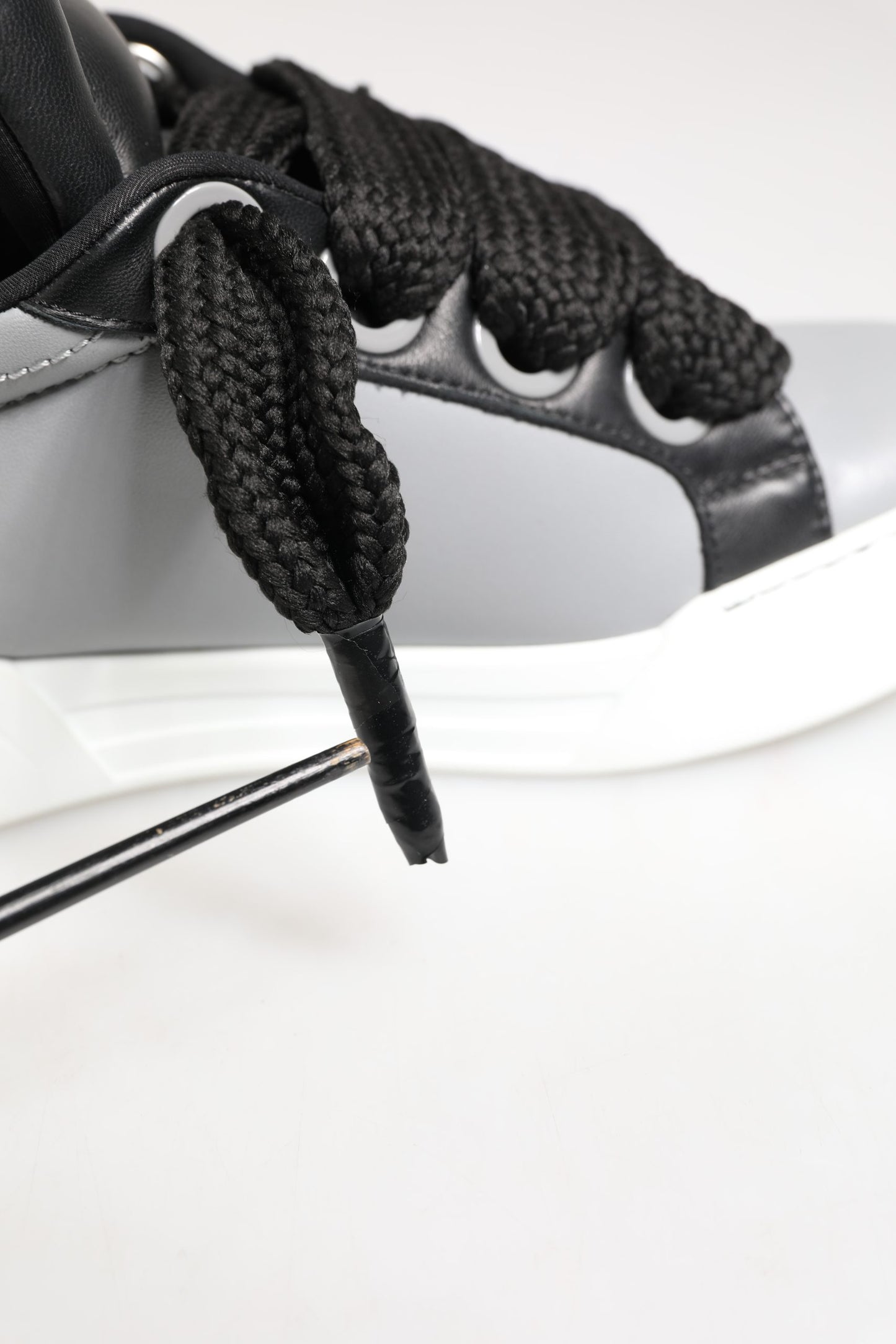 Dolce & Gabbana Gray Leather Low Top Lace Up Sneakers Shoes