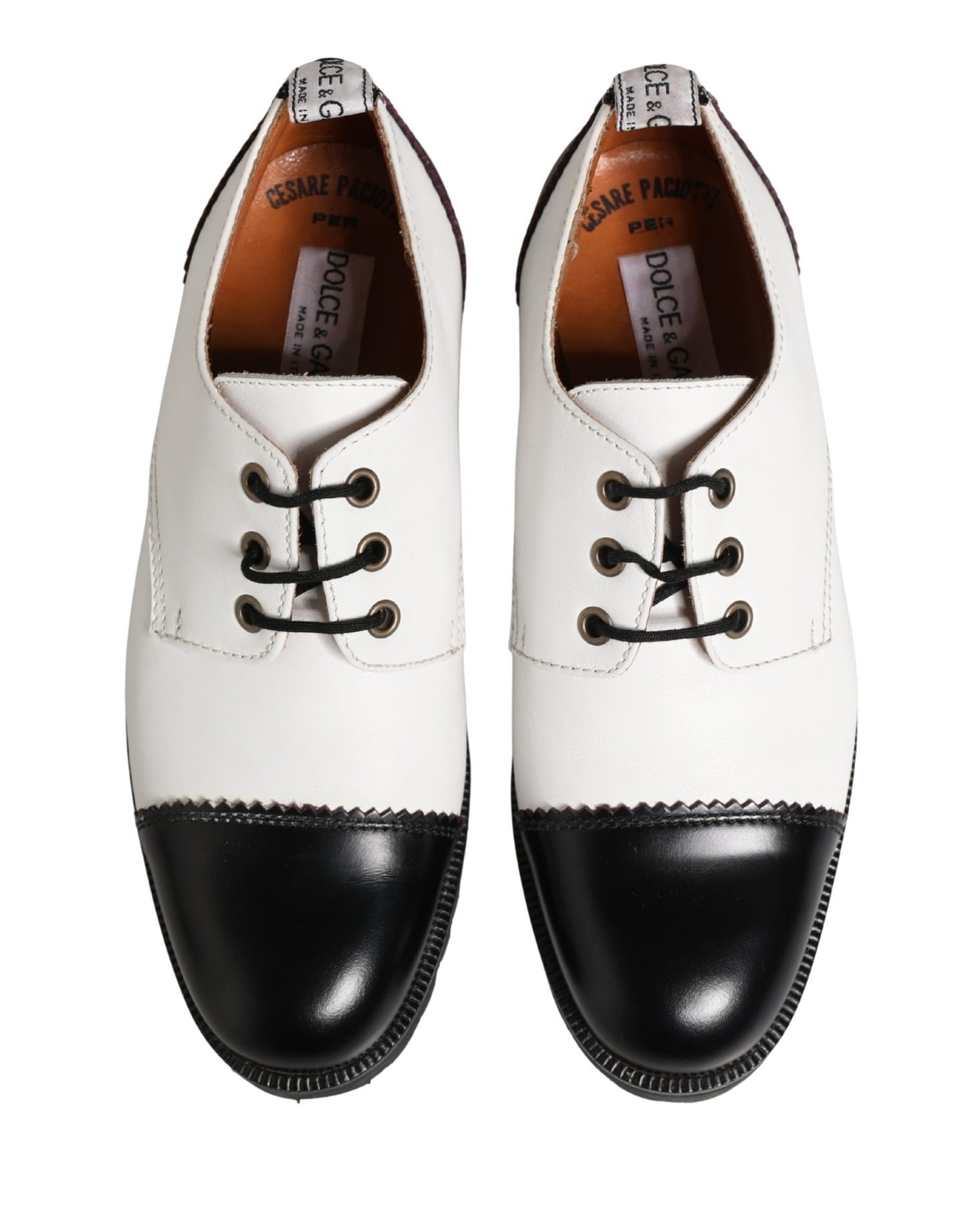 Cesare Paciotti Black White Leather Derby Shoes