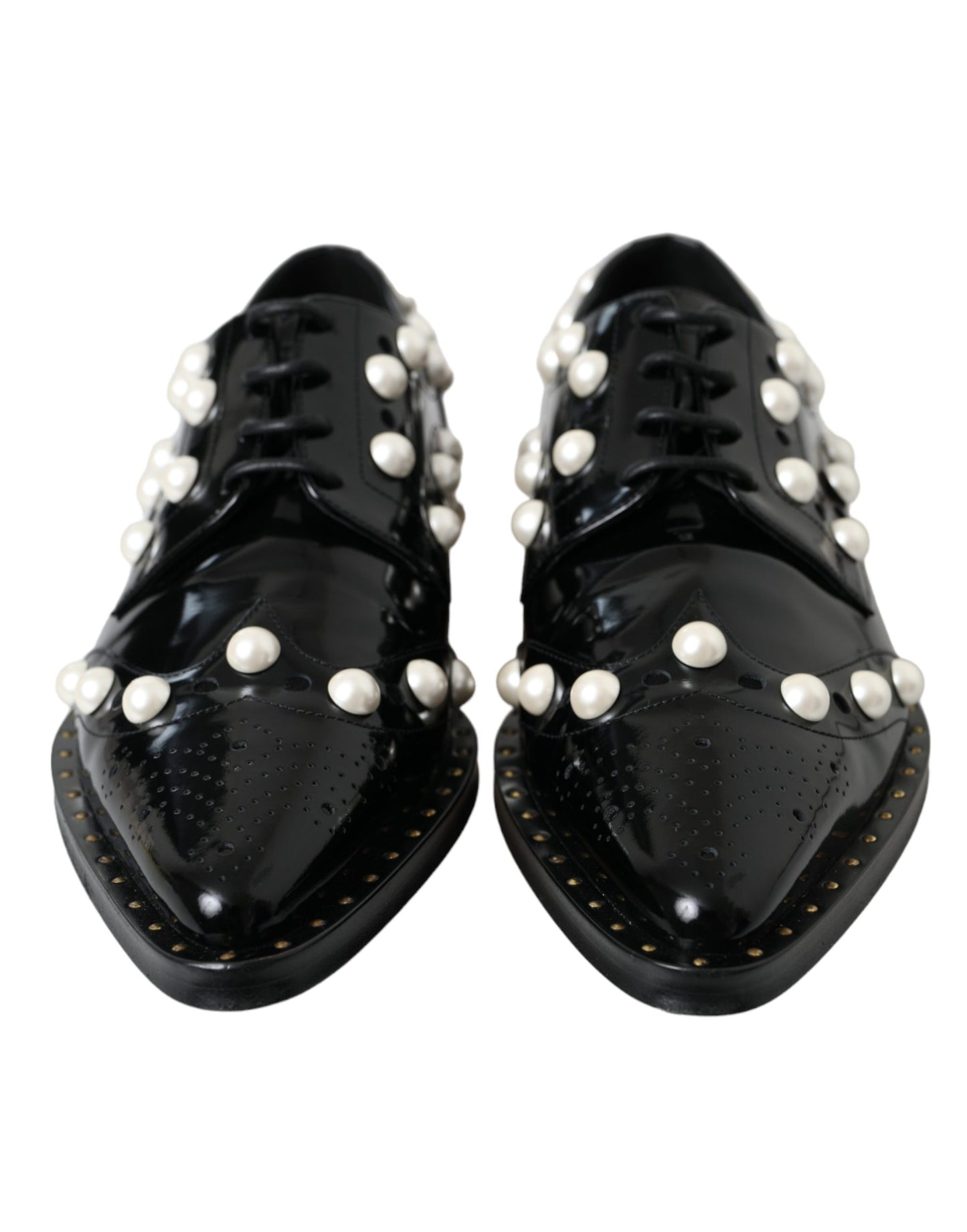 Dolce & Gabbana Black Leather Faux Pearl Dress Brogue Shoes