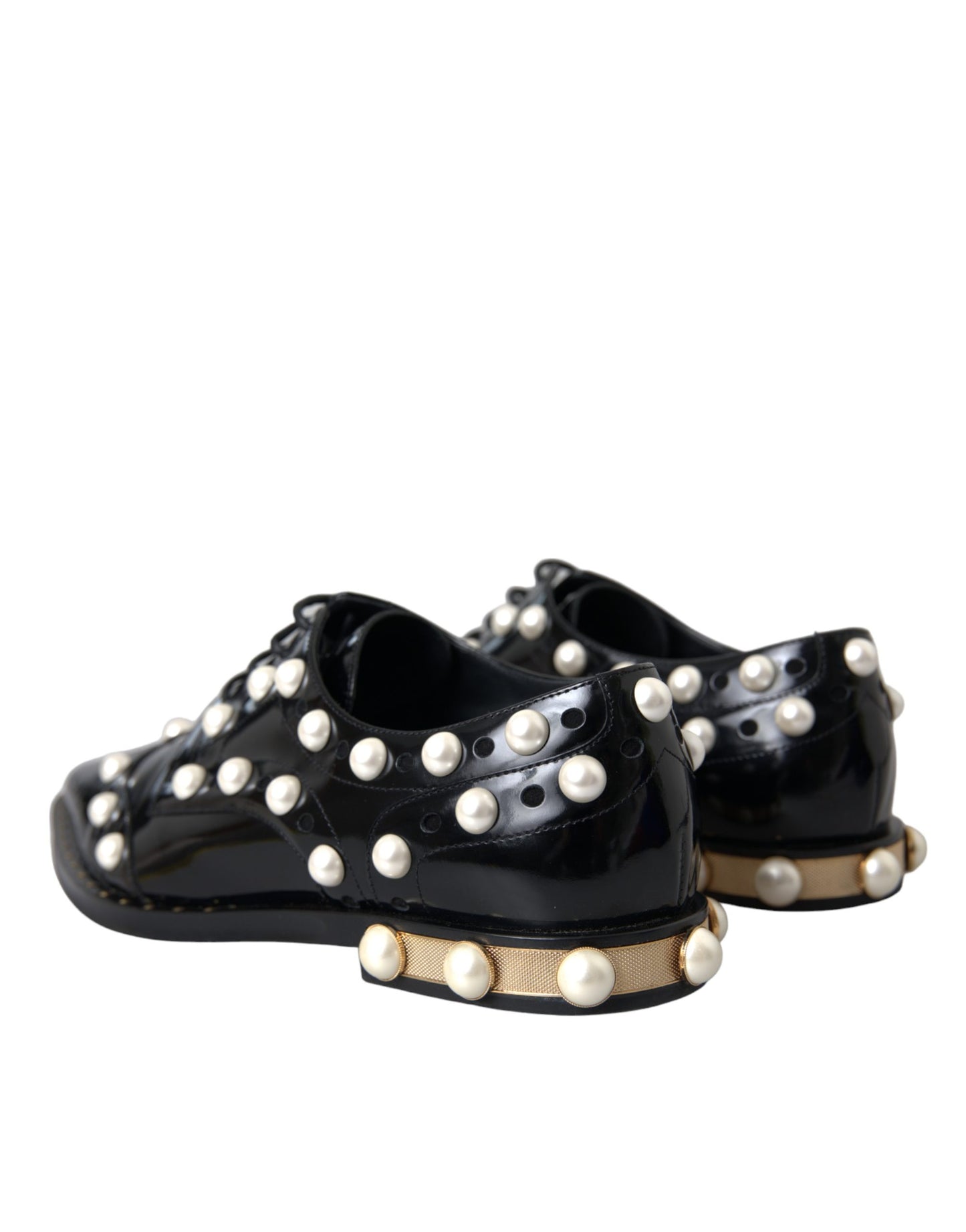 Dolce & Gabbana Black Leather Faux Pearl Dress Brogue Shoes