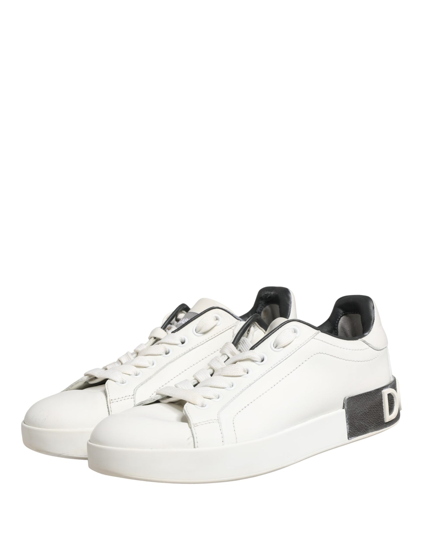 Dolce & Gabbana White Black Portofino Leather Sneakers Shoes