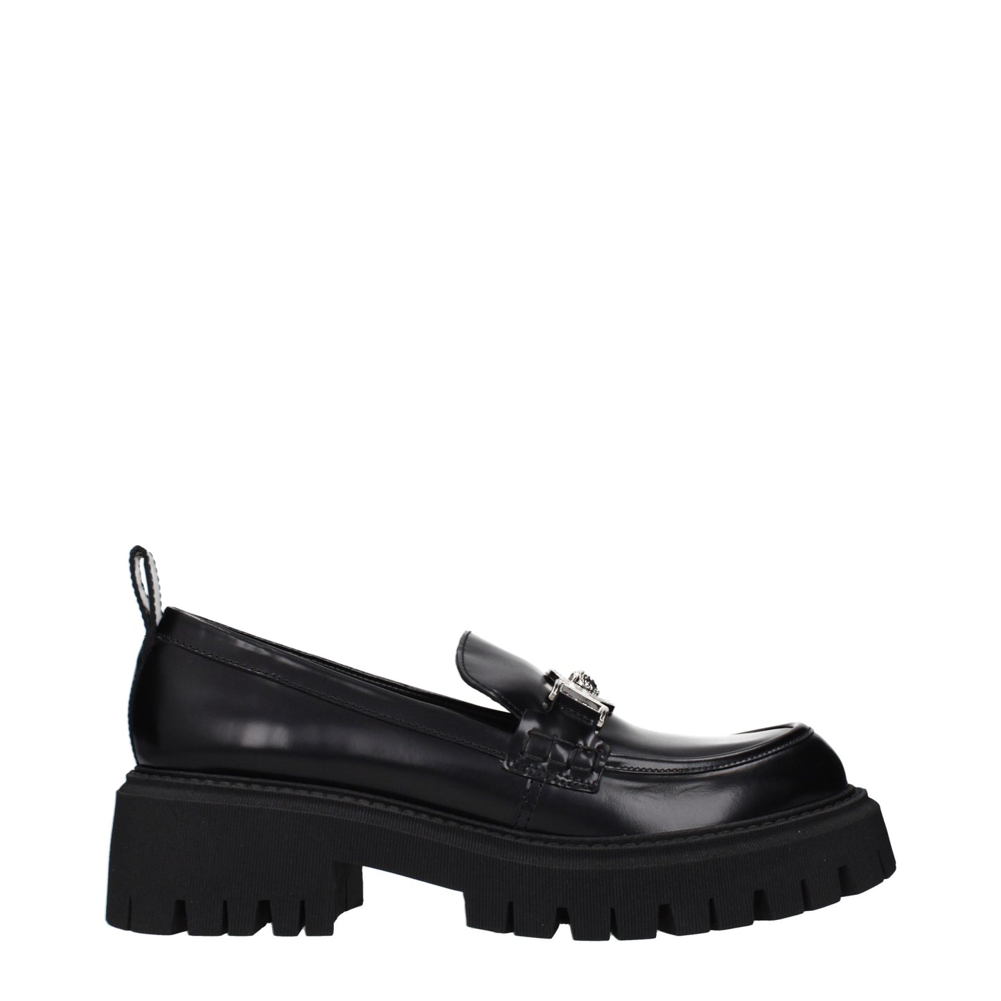 Versace Black Leather Platform Loafers