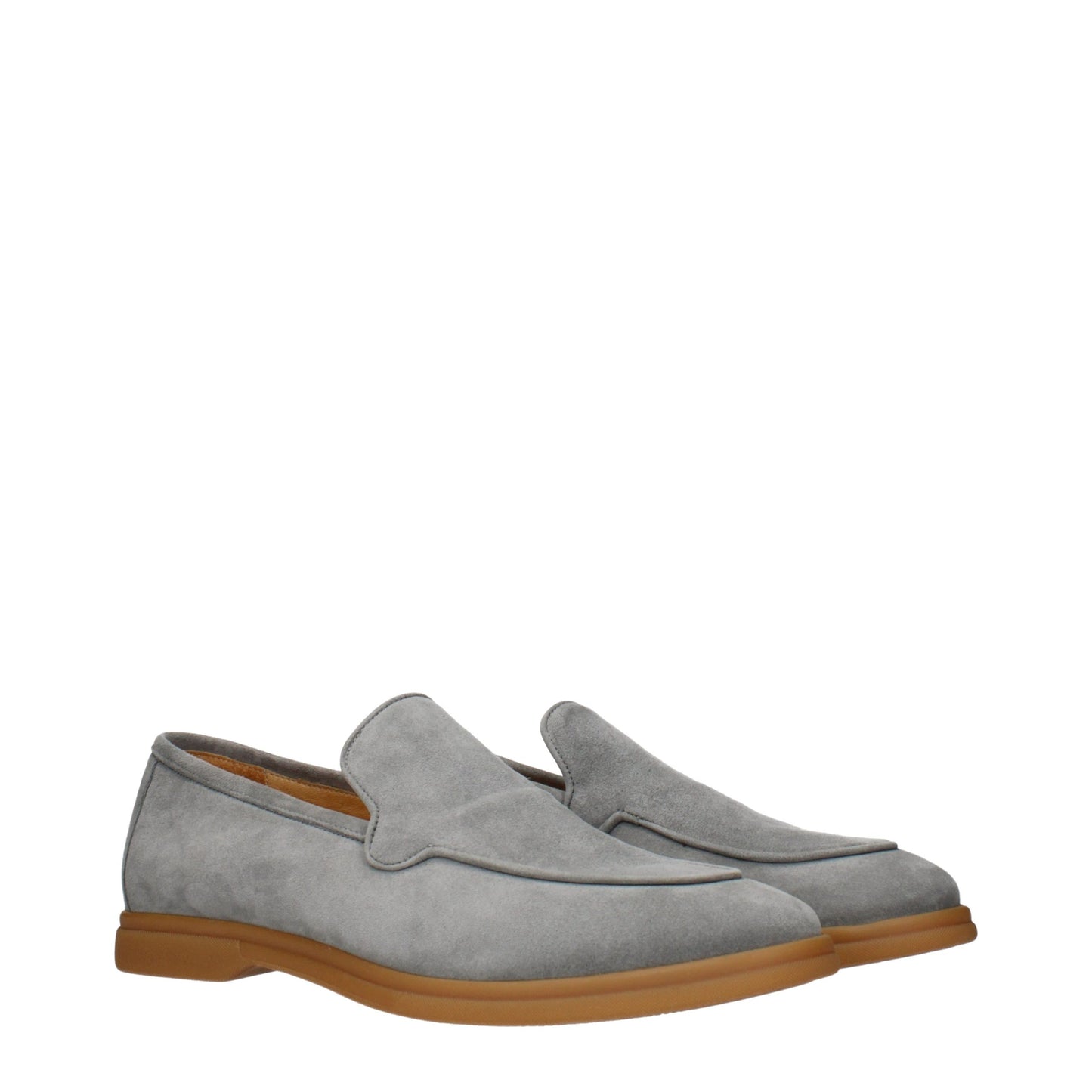 Eleventy Gray Leather Slip-On Loafers