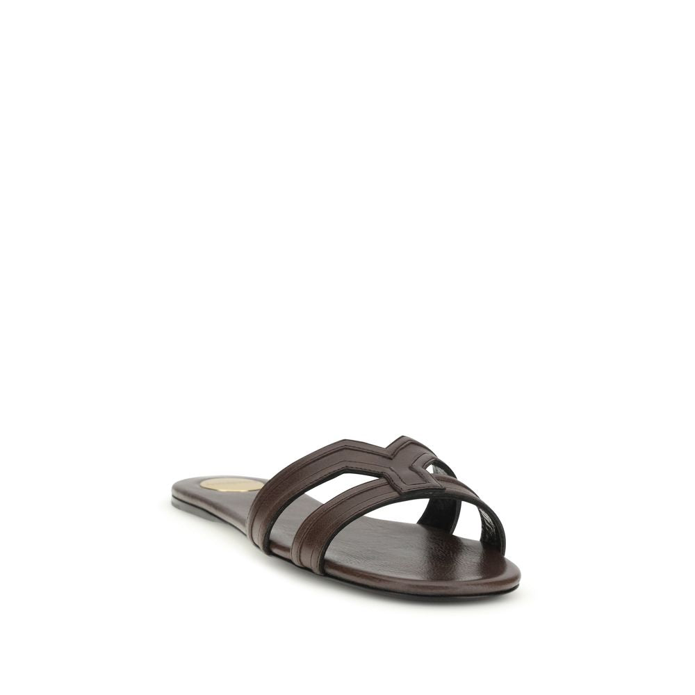 Saint Laurent Brown Calf Leather Bos Taurus Sandals