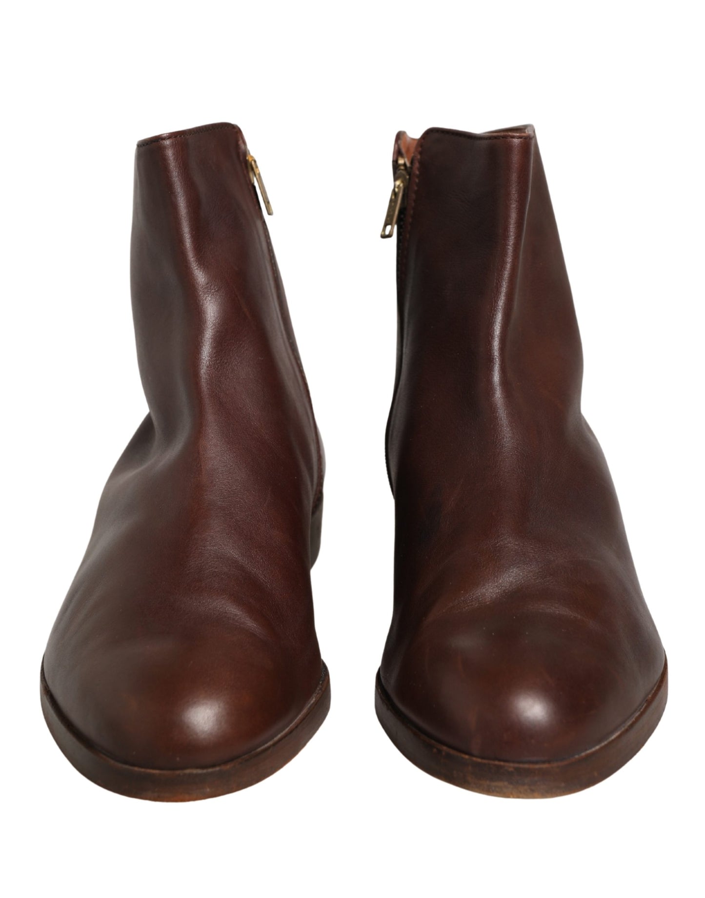 Dolce & Gabbana Brown Leather Flats Biker Ankle Boots Shoes