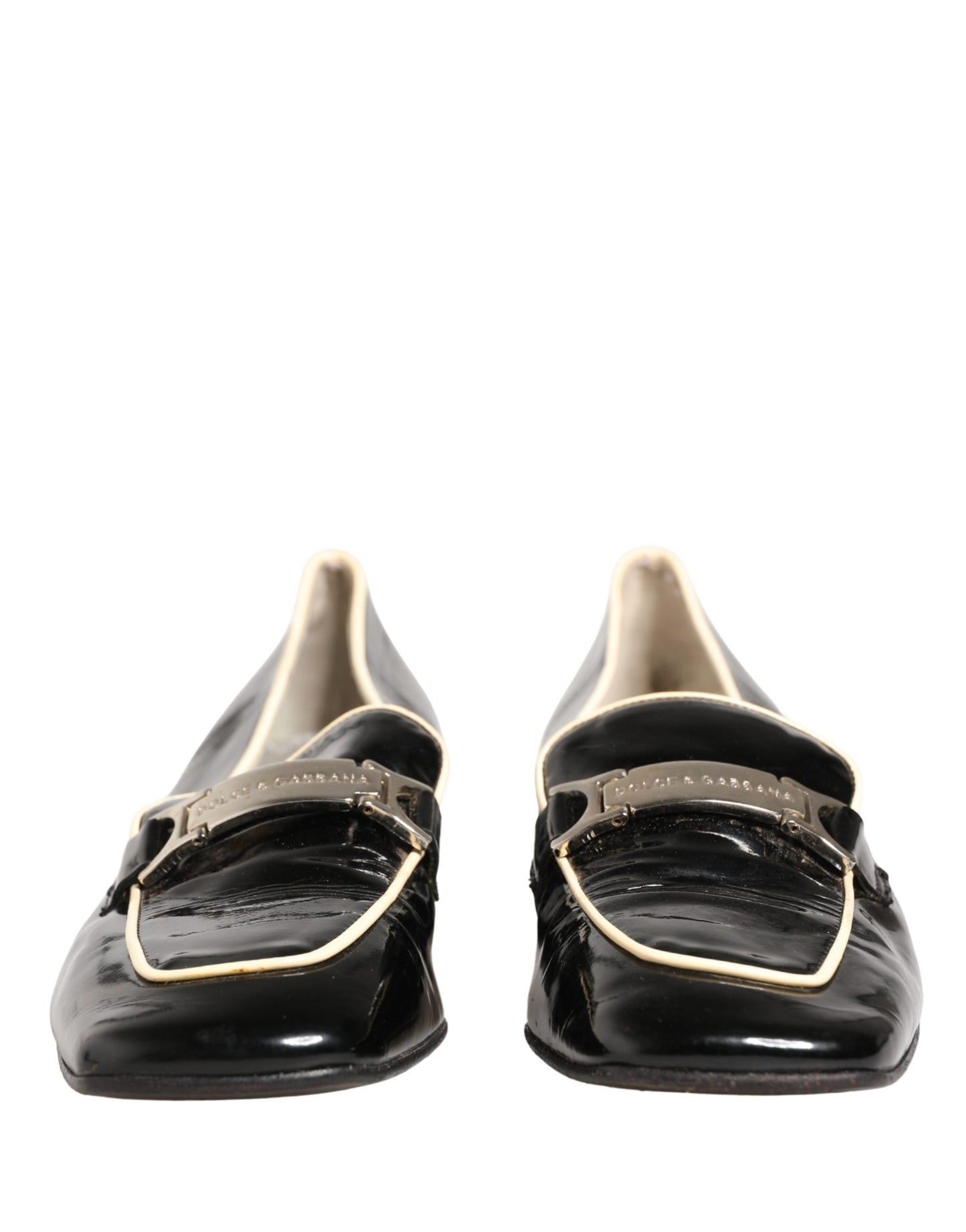Dolce & Gabbana Black Patent Leather Logo Flats Loafers Shoes