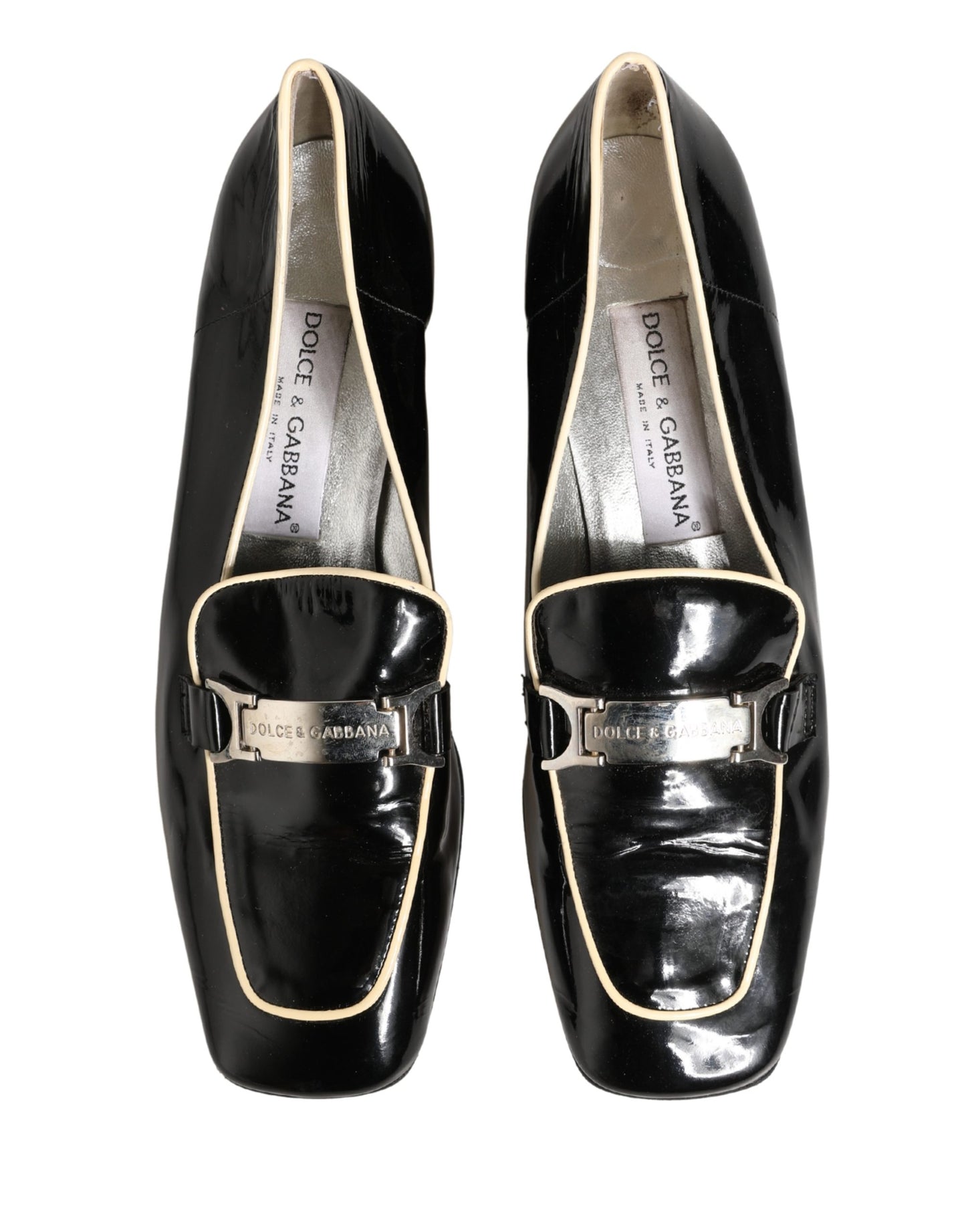 Dolce & Gabbana Black Patent Leather Logo Flats Loafers Shoes