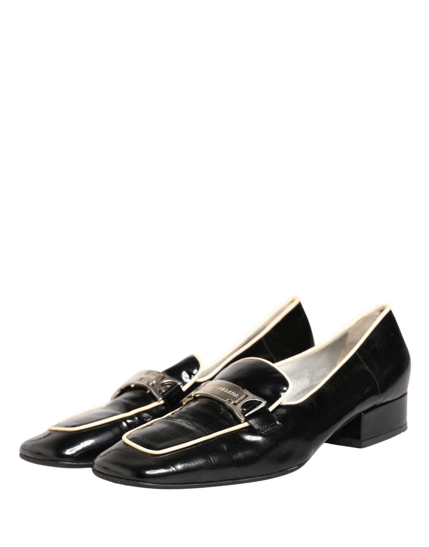 Dolce & Gabbana Black Patent Leather Logo Flats Loafers Shoes