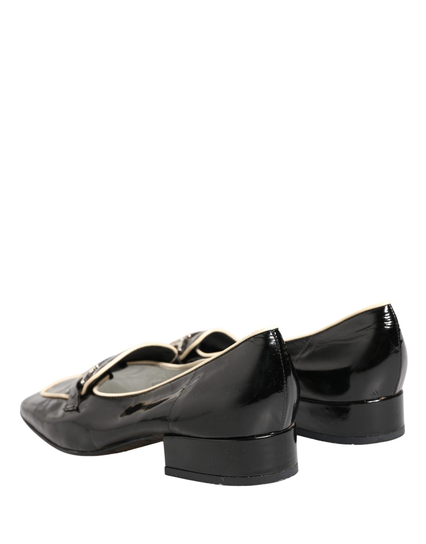 Dolce & Gabbana Black Patent Leather Logo Flats Loafers Shoes