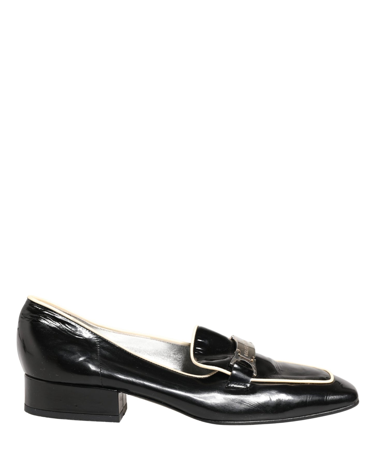 Dolce & Gabbana Black Patent Leather Logo Flats Loafers Shoes