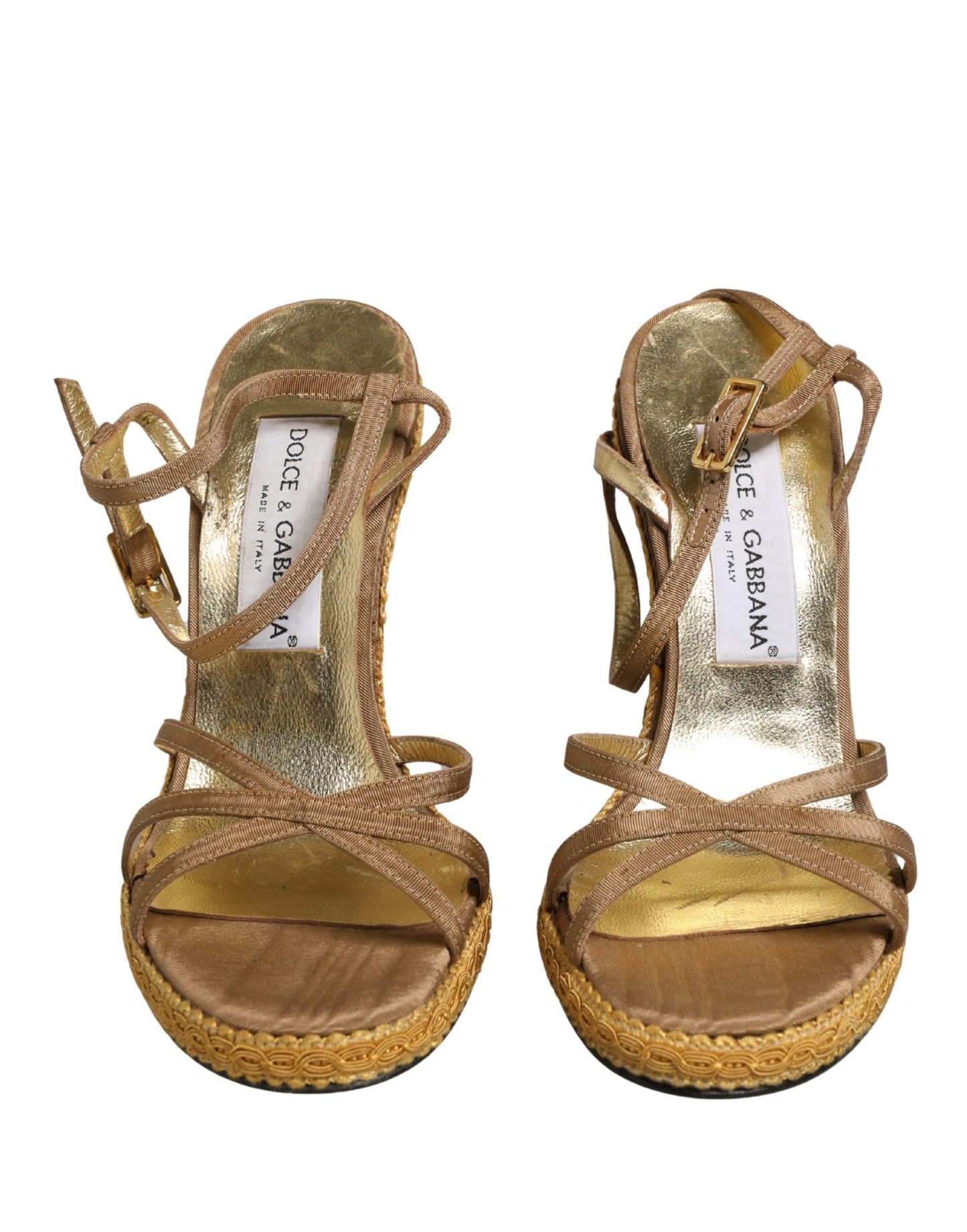 Dolce & Gabbana Brown Braided Ankle Strap Heels Sandals Shoes