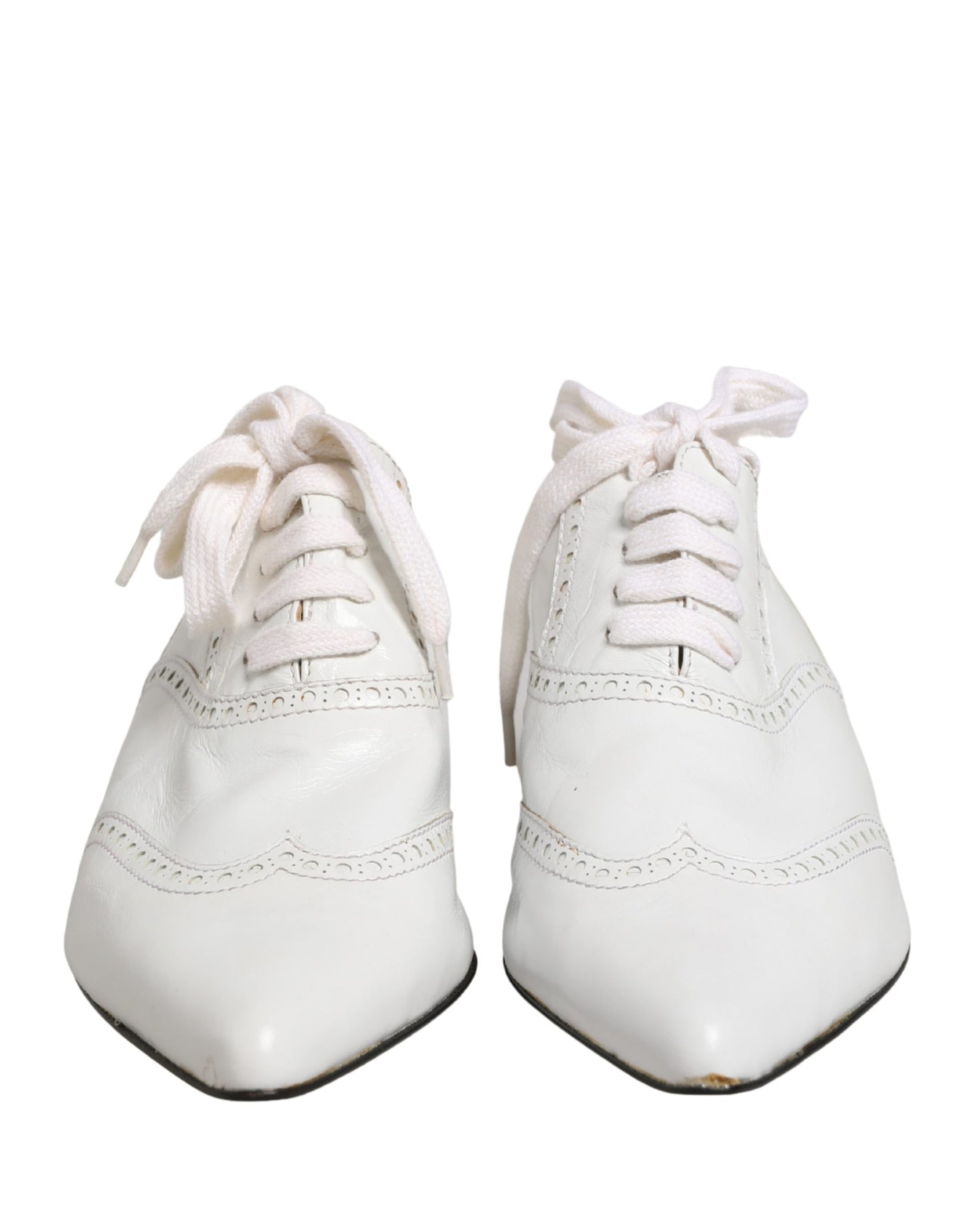 Dolce & Gabbana White Leather Brogue Oxford Lace Up Shoes