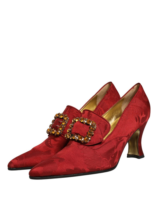 Dolce & Gabbana Red Brocade Crystal High Heel Pumps Shoes