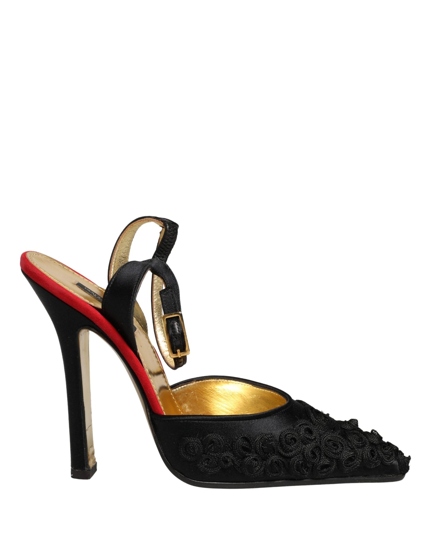 Dolce & Gabbana Black Satin Floral Ankle Strap Sandals Shoes