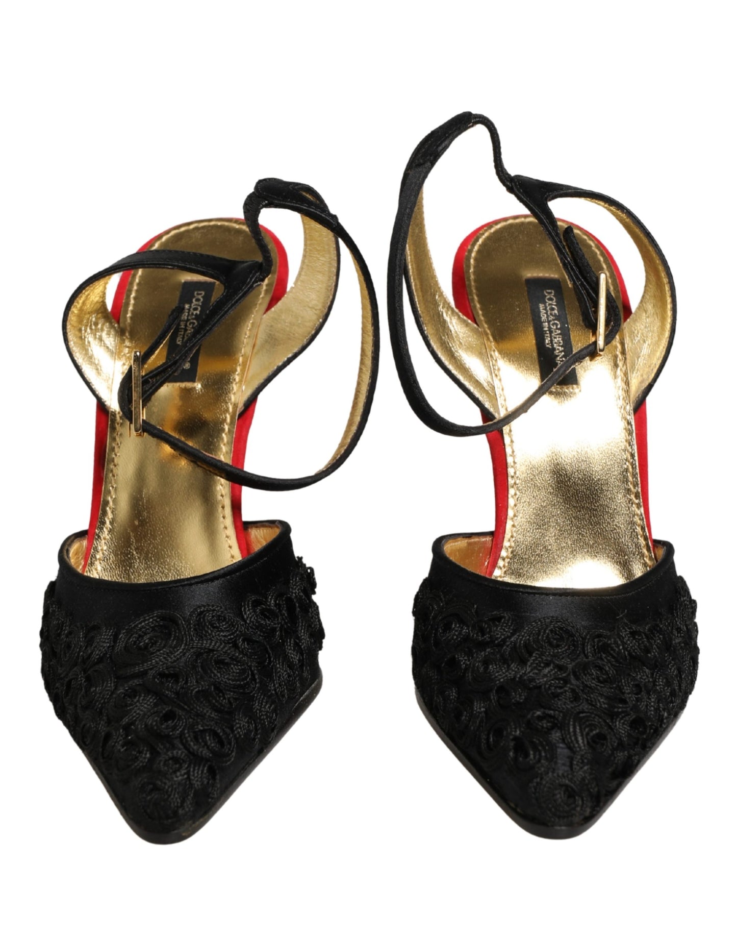 Dolce & Gabbana Black Satin Floral Ankle Strap Sandals Shoes