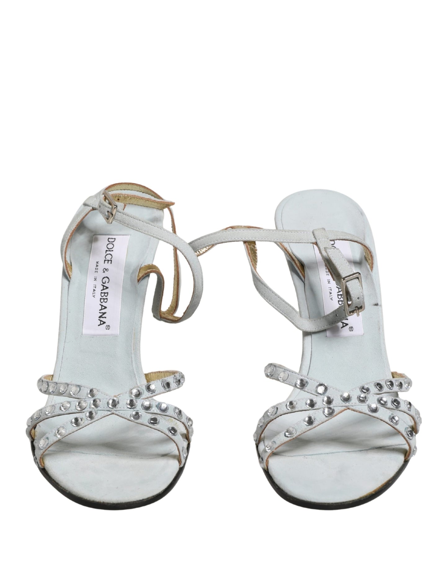 Dolce & Gabbana White Rhinestone High Heeled Sandals Shoes