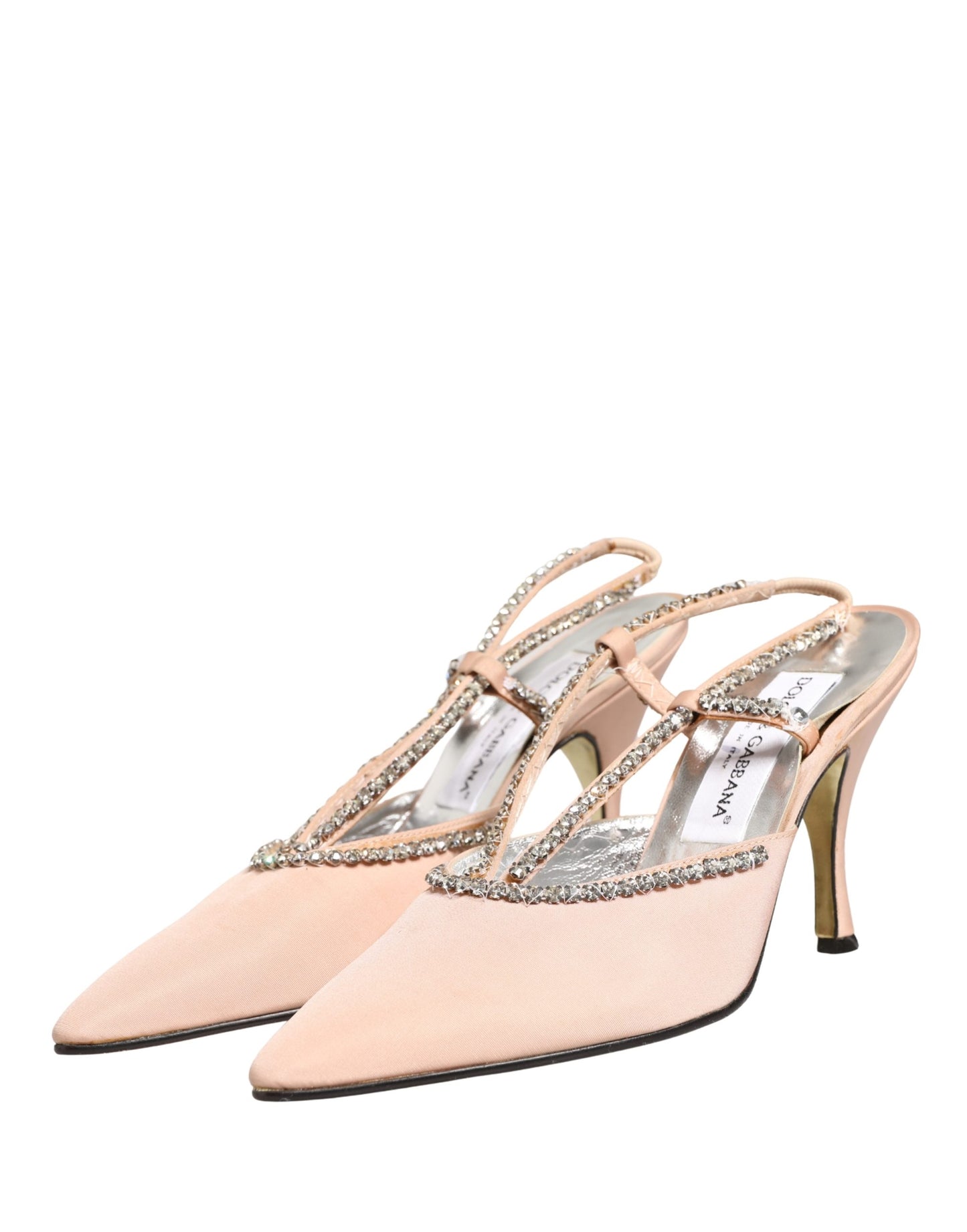 Dolce & Gabbana Beige Crystal Heels Slingbacks Sandals Shoes