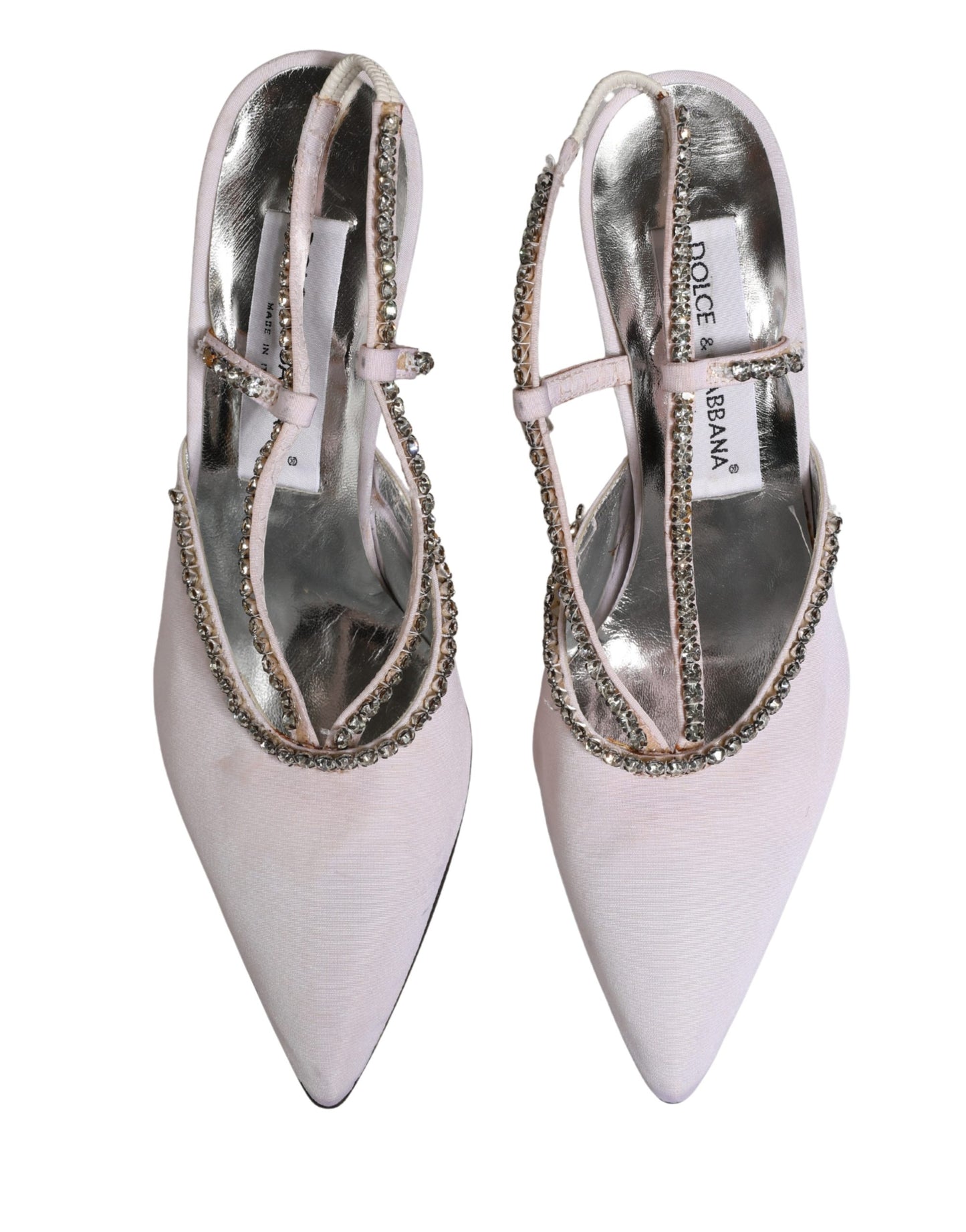 Dolce & Gabbana White Strass Crystal Slingbacks Pumps Shoes