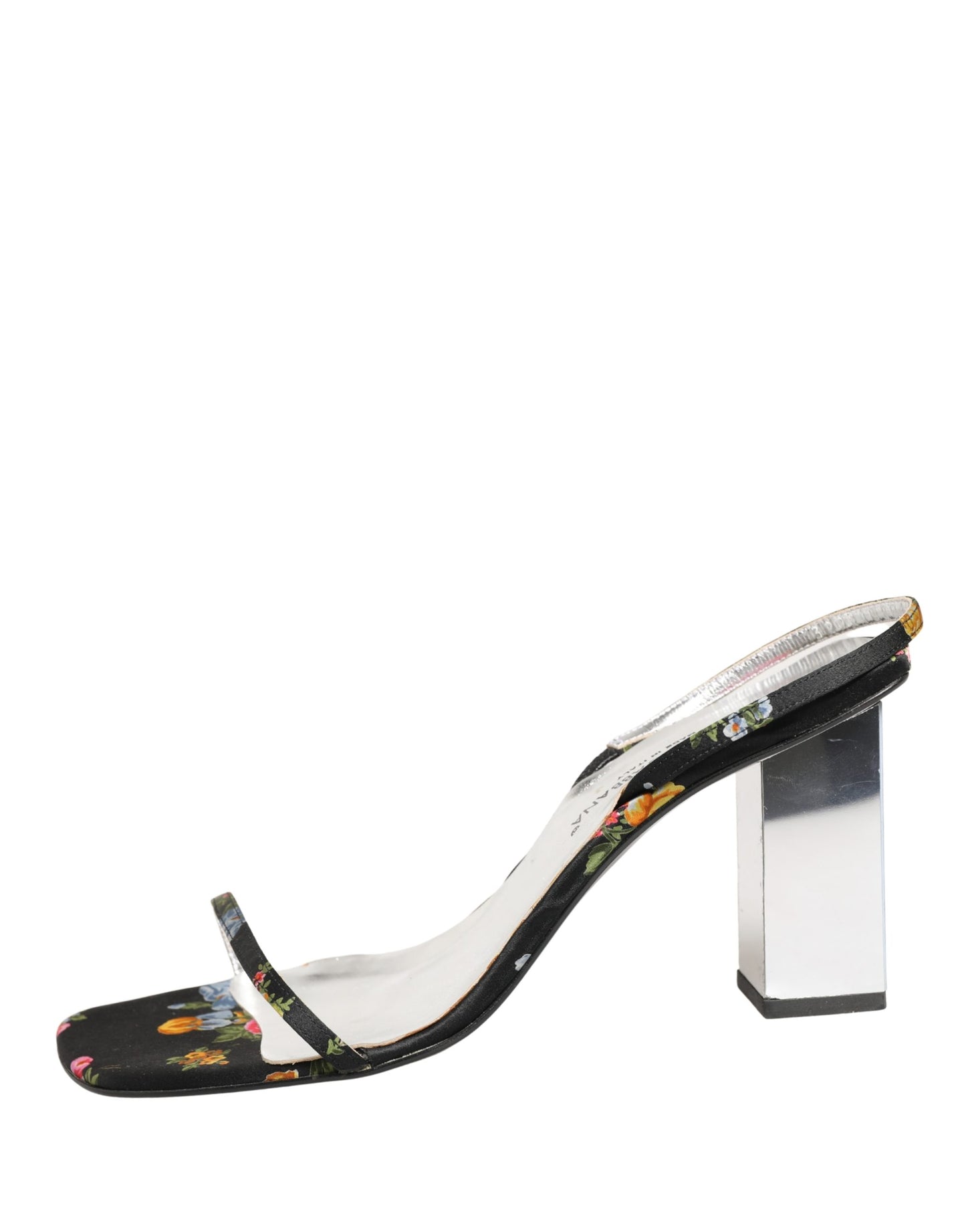 Dolce & Gabbana Black Silver Floral Block Heels Sandals Shoes