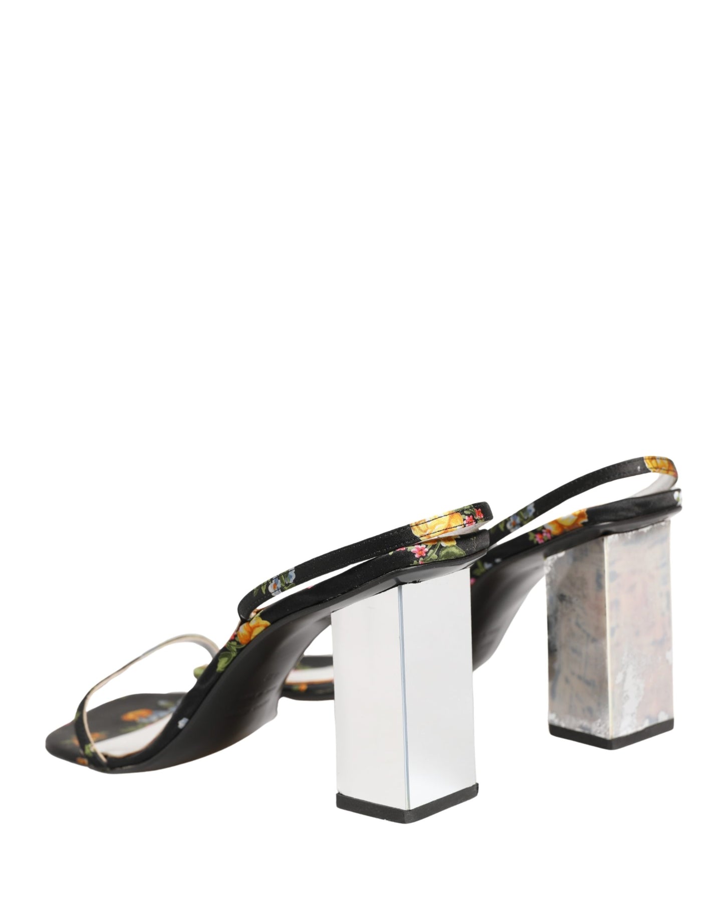 Dolce & Gabbana Black Silver Floral Block Heels Sandals Shoes