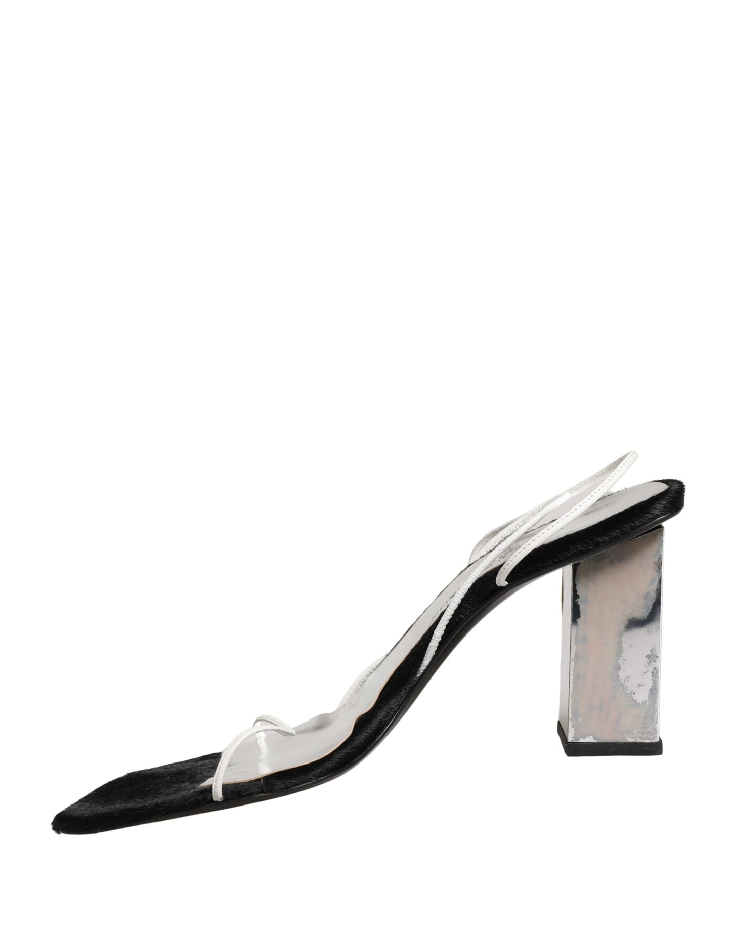 Dolce & Gabbana Silver Black Leather Block Heels Sandals Shoes