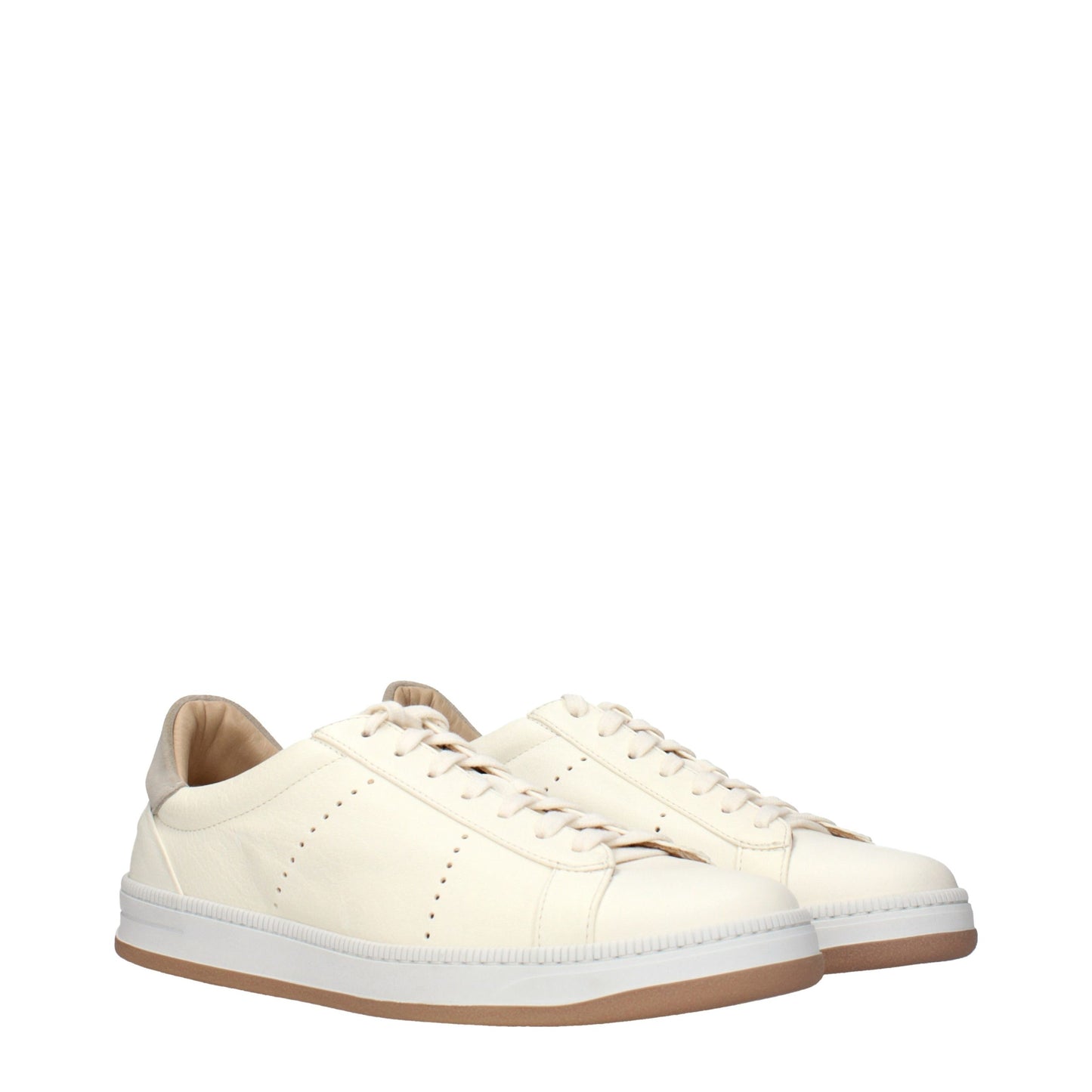 Eleventy Beige Leather Low Top Sneakers