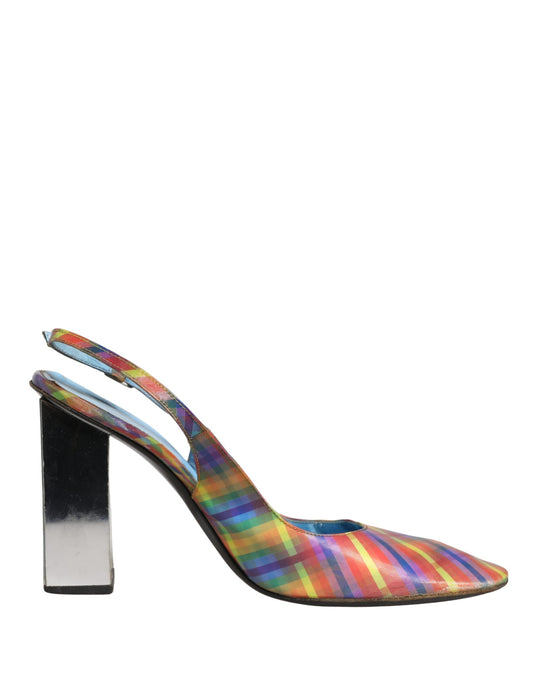 Dolce & Gabbana Multicolor Plaid Heels Slingback Sandals Shoes