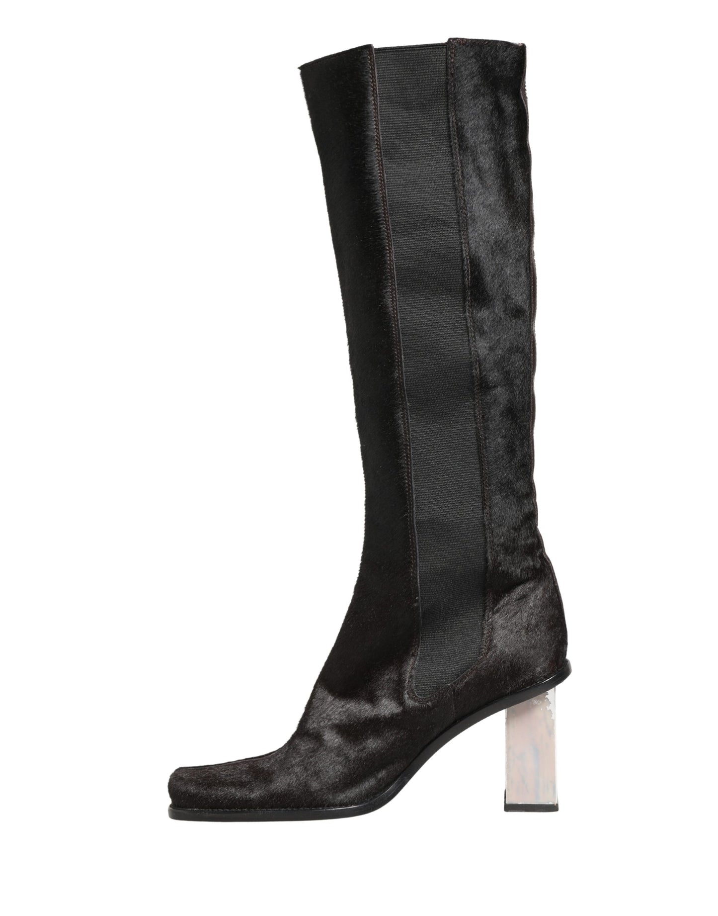 Dolce & Gabbana Black Suede Leather Knee High Boots Shoes