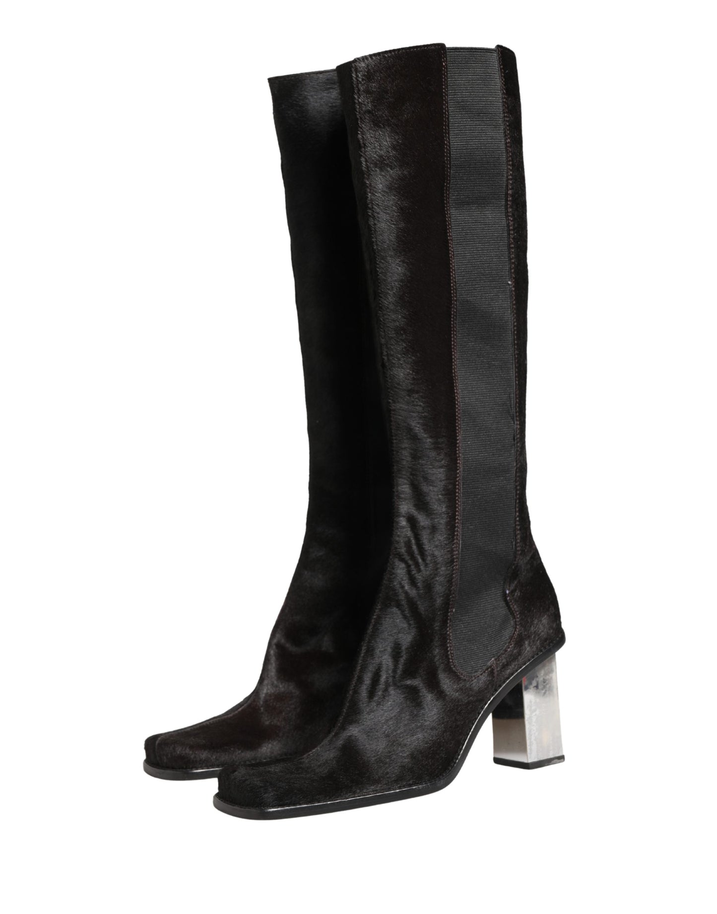 Dolce & Gabbana Black Suede Leather Knee High Boots Shoes