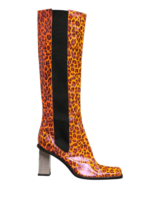 Dolce & Gabbana Brown Leopard Leather Knee High Boots Shoes