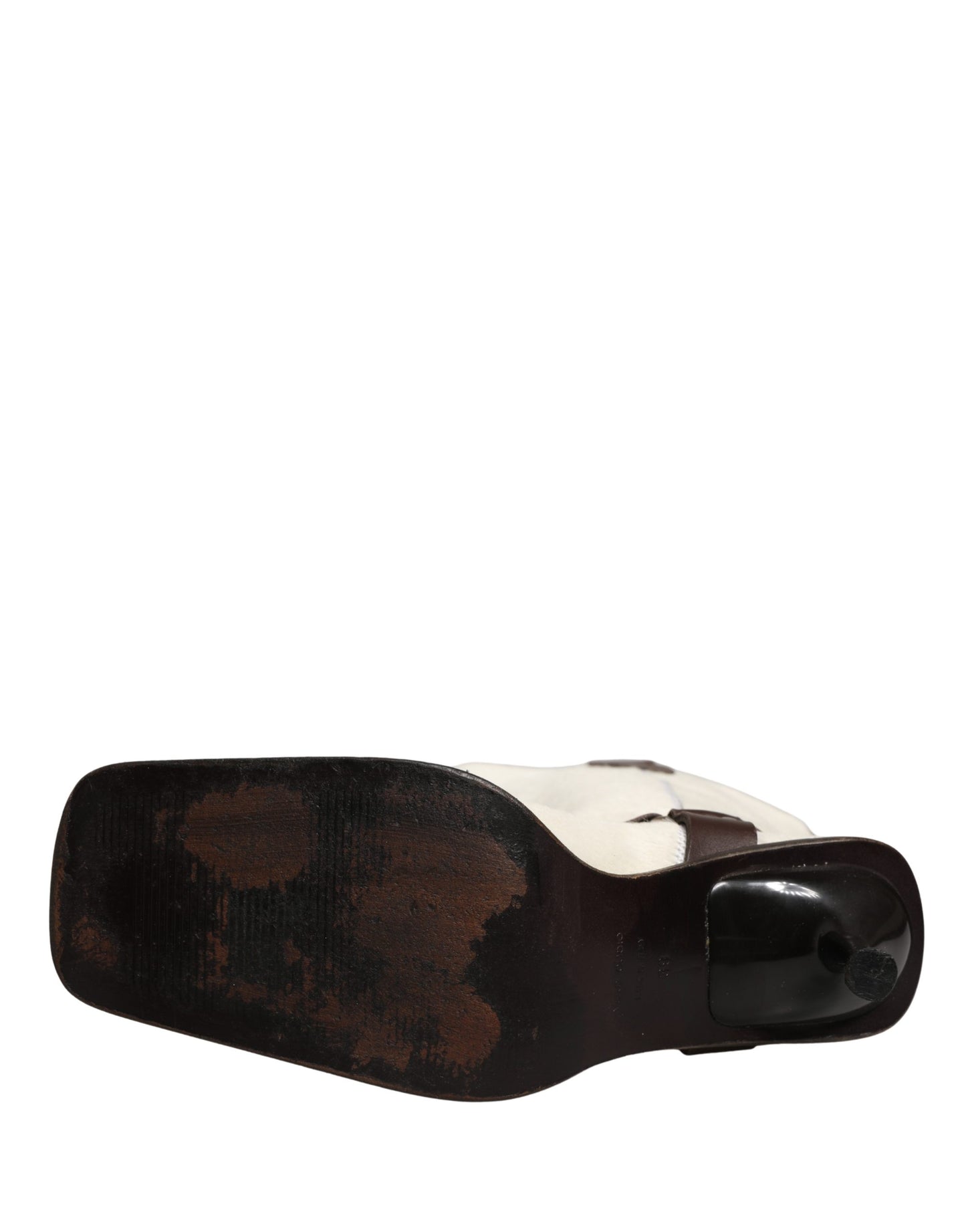 Dolce & Gabbana White Brown Fur Leather Mid Calf Boots Shoes