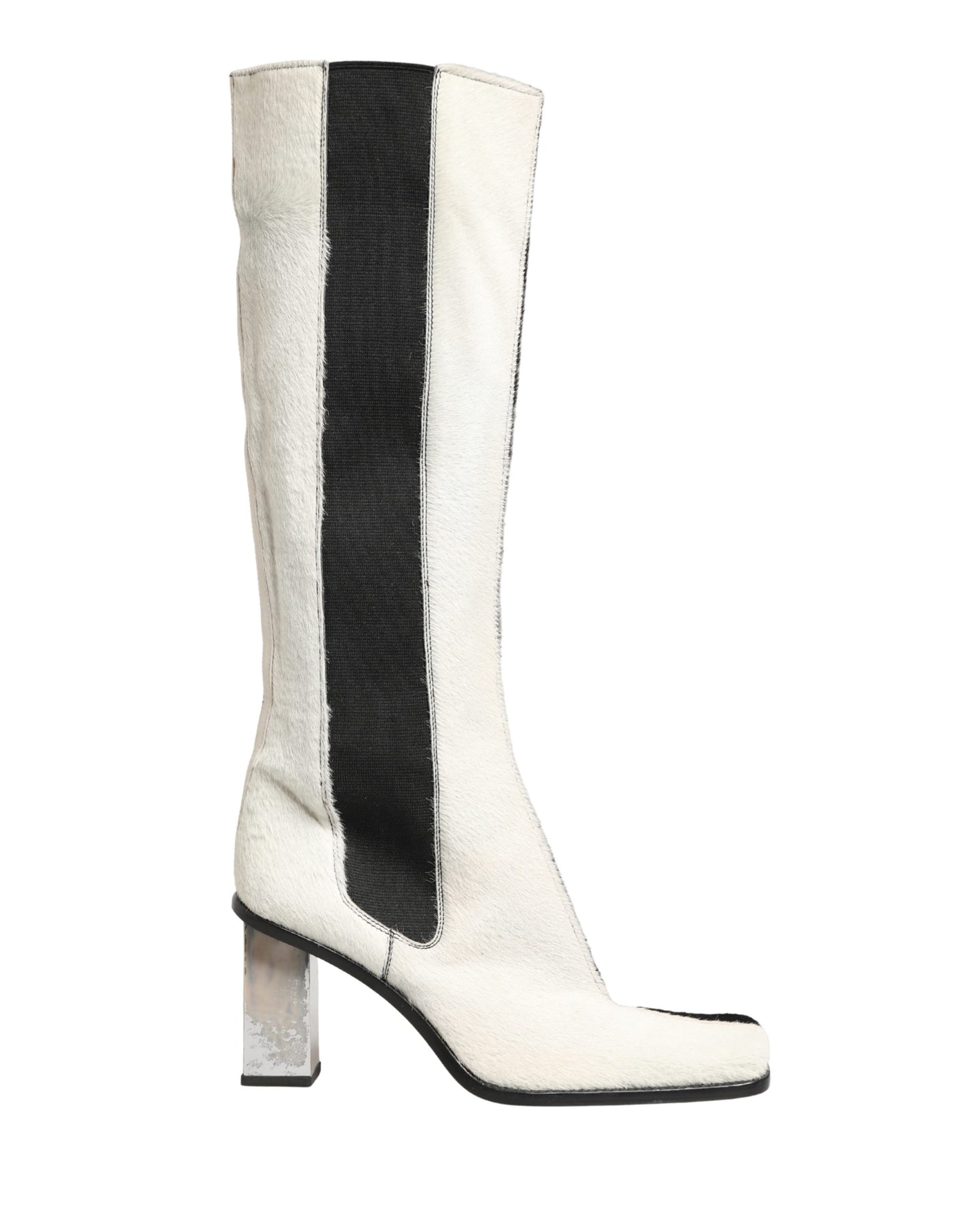 Dolce & Gabbana White Black Leather Knee High Boots Shoes