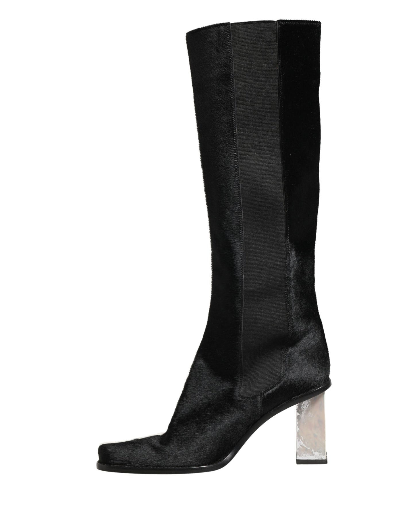 Dolce & Gabbana White Black Leather Knee High Boots Shoes