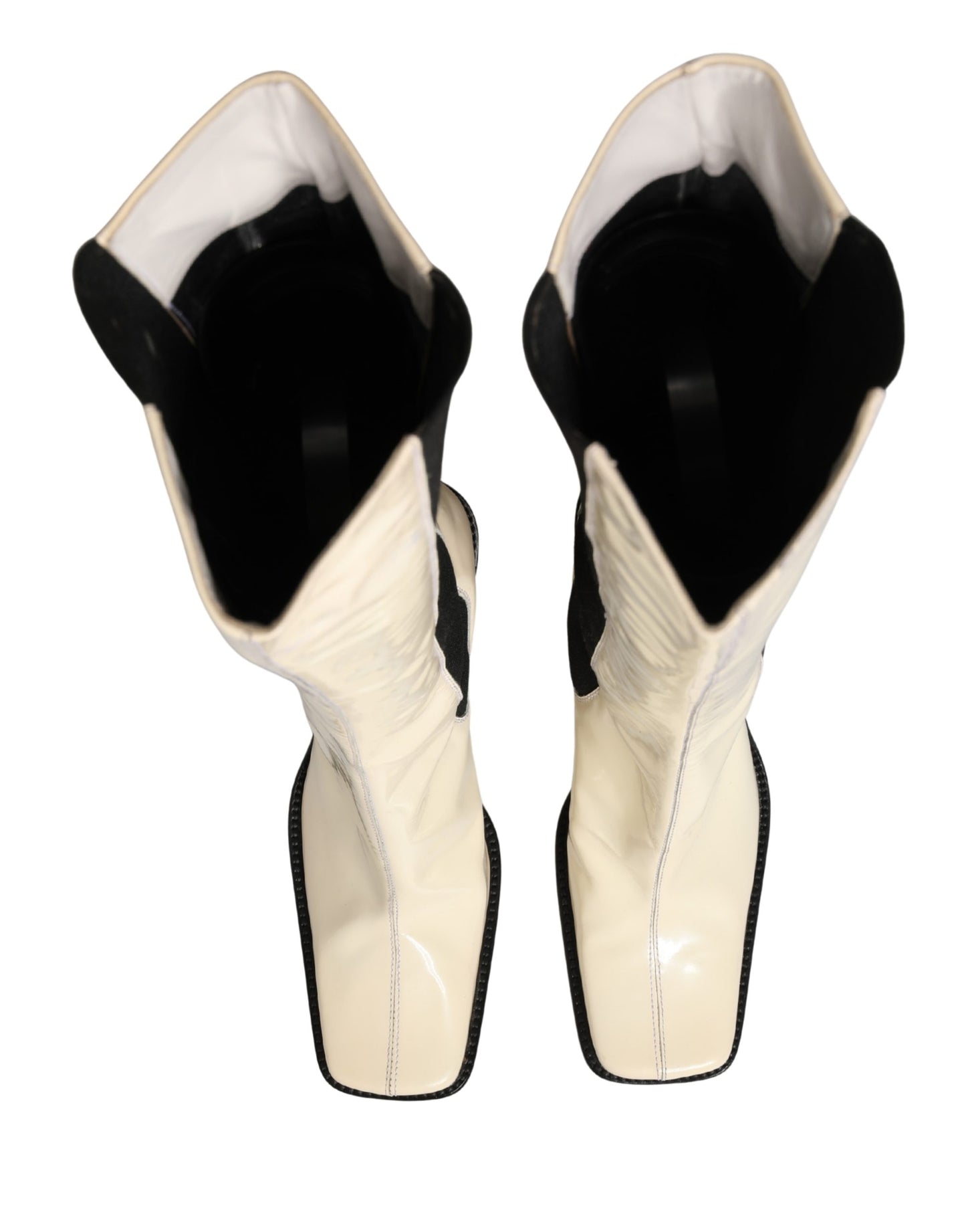 Dolce & Gabbana White Black Leather Knee High Boots Shoes