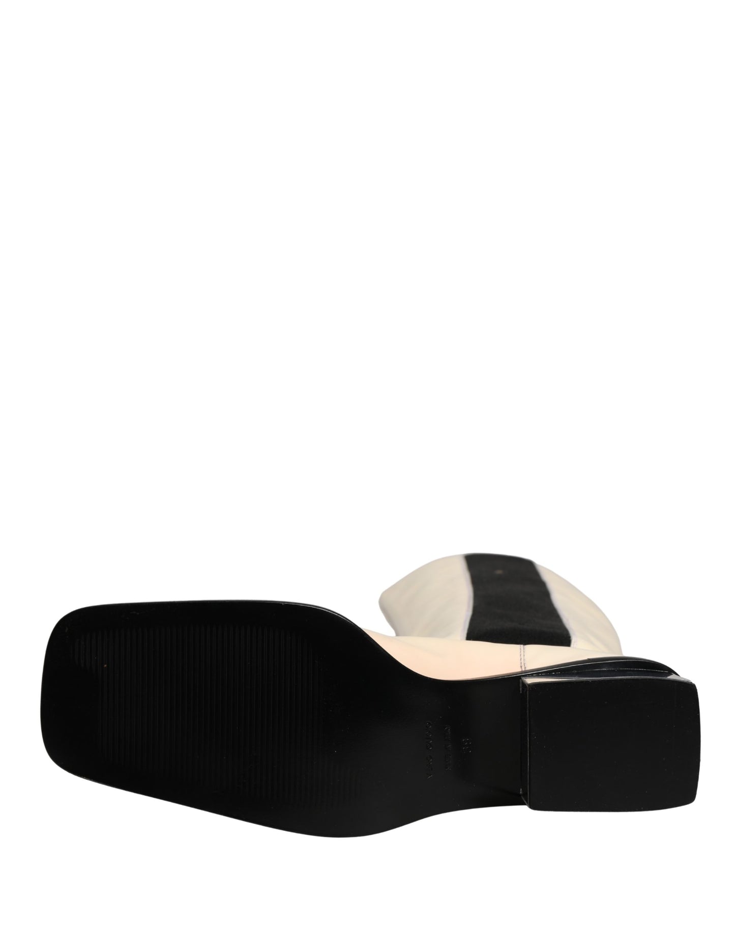 Dolce & Gabbana White Black Leather Knee High Boots Shoes