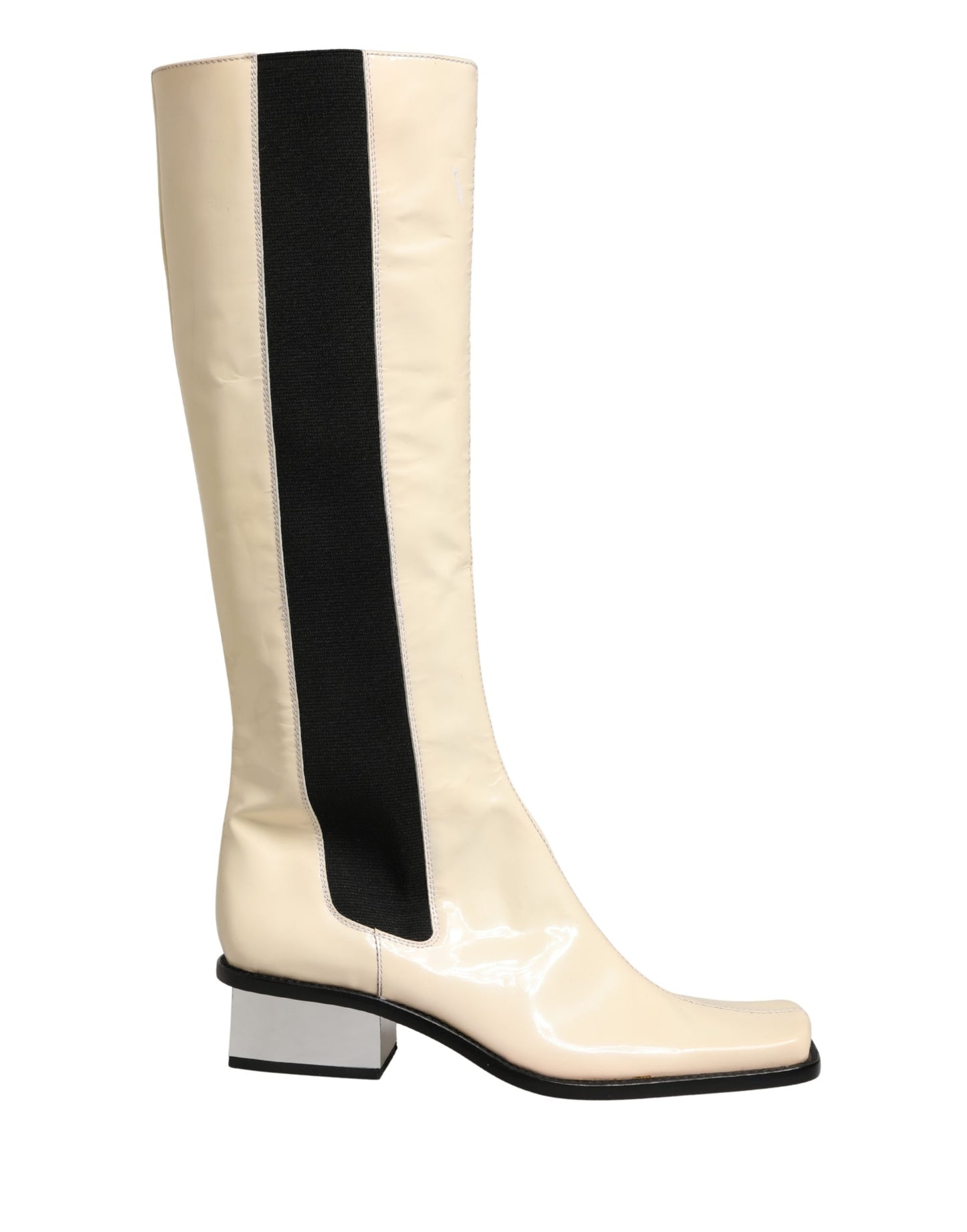 Dolce & Gabbana White Black Leather Knee High Boots Shoes
